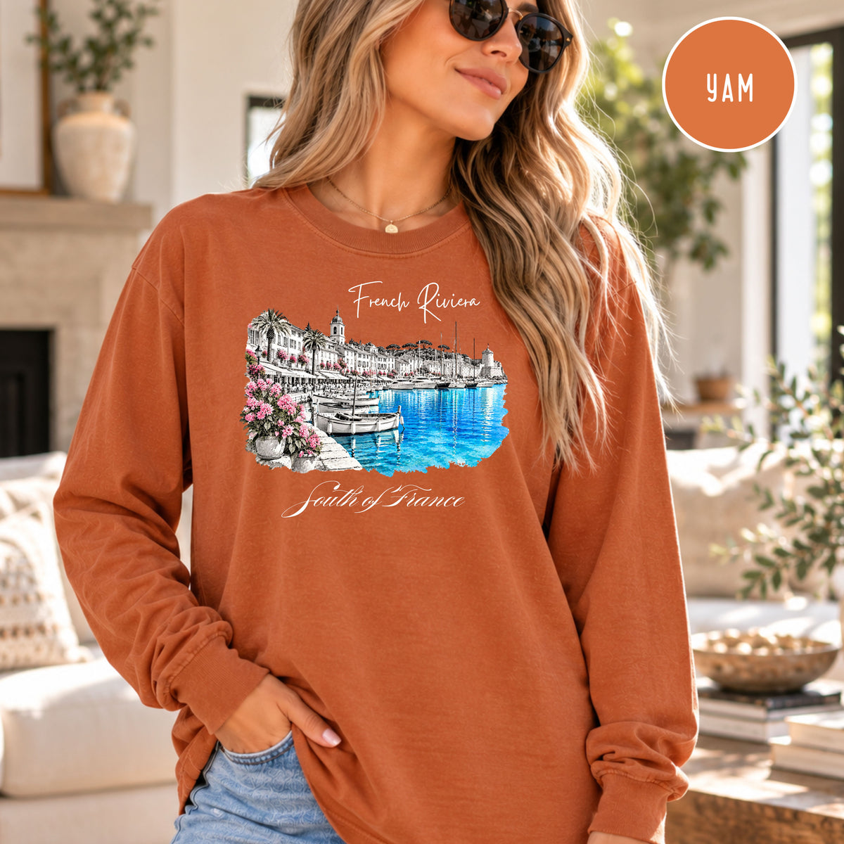 French Riviera Long Sleeve Comfort Colors Tee, South of France Vacation Gift, Mediterranean Coast Shirt, Cote d'Azur Gift, France Gift Shirt