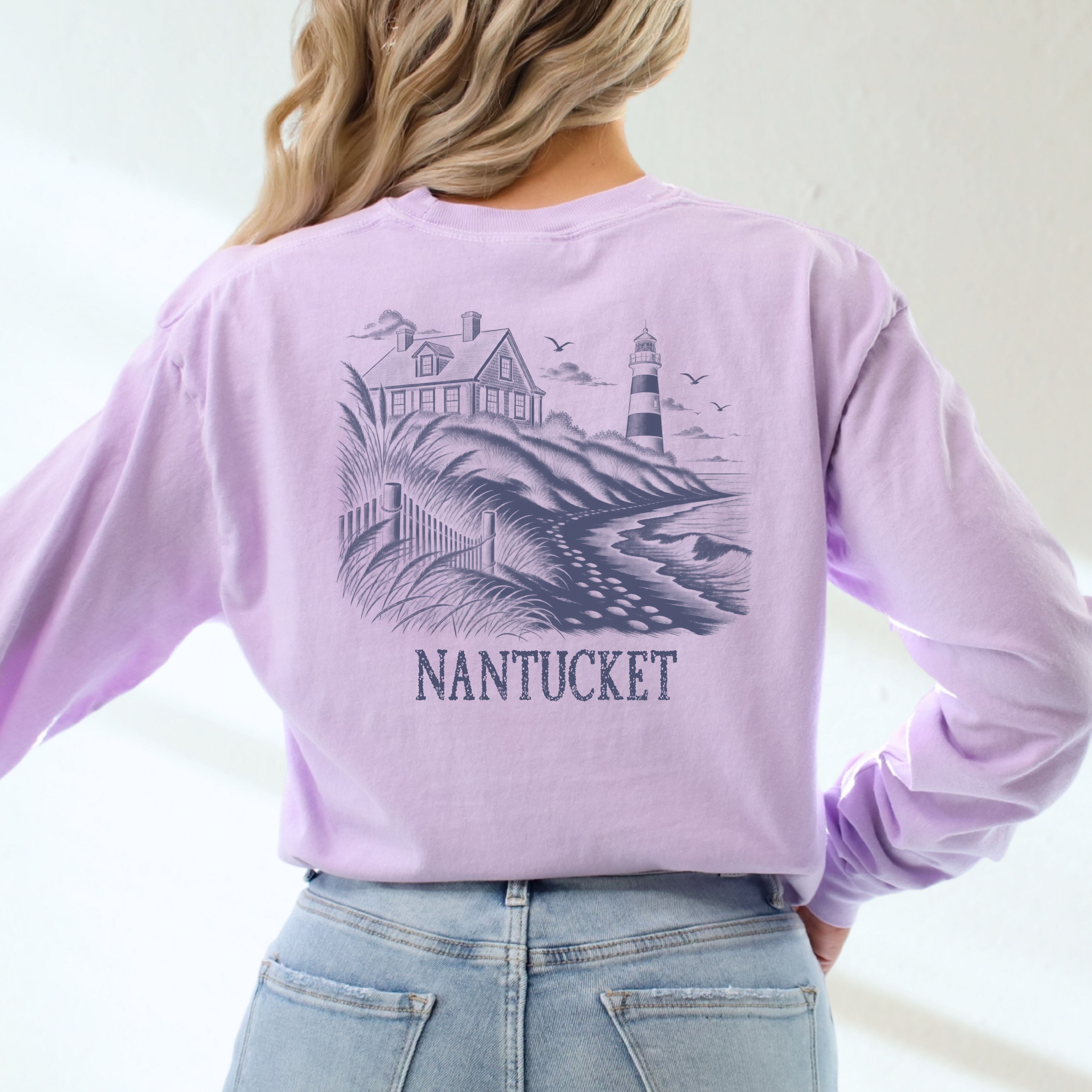 Nantucket Long Sleeve Comfort Colors T-Shirt, Nantucket Seaside Shirt, Nantucket Gift Shirt, Traveler Gift Shirt, Ocean Tee, Nantucket Shirt