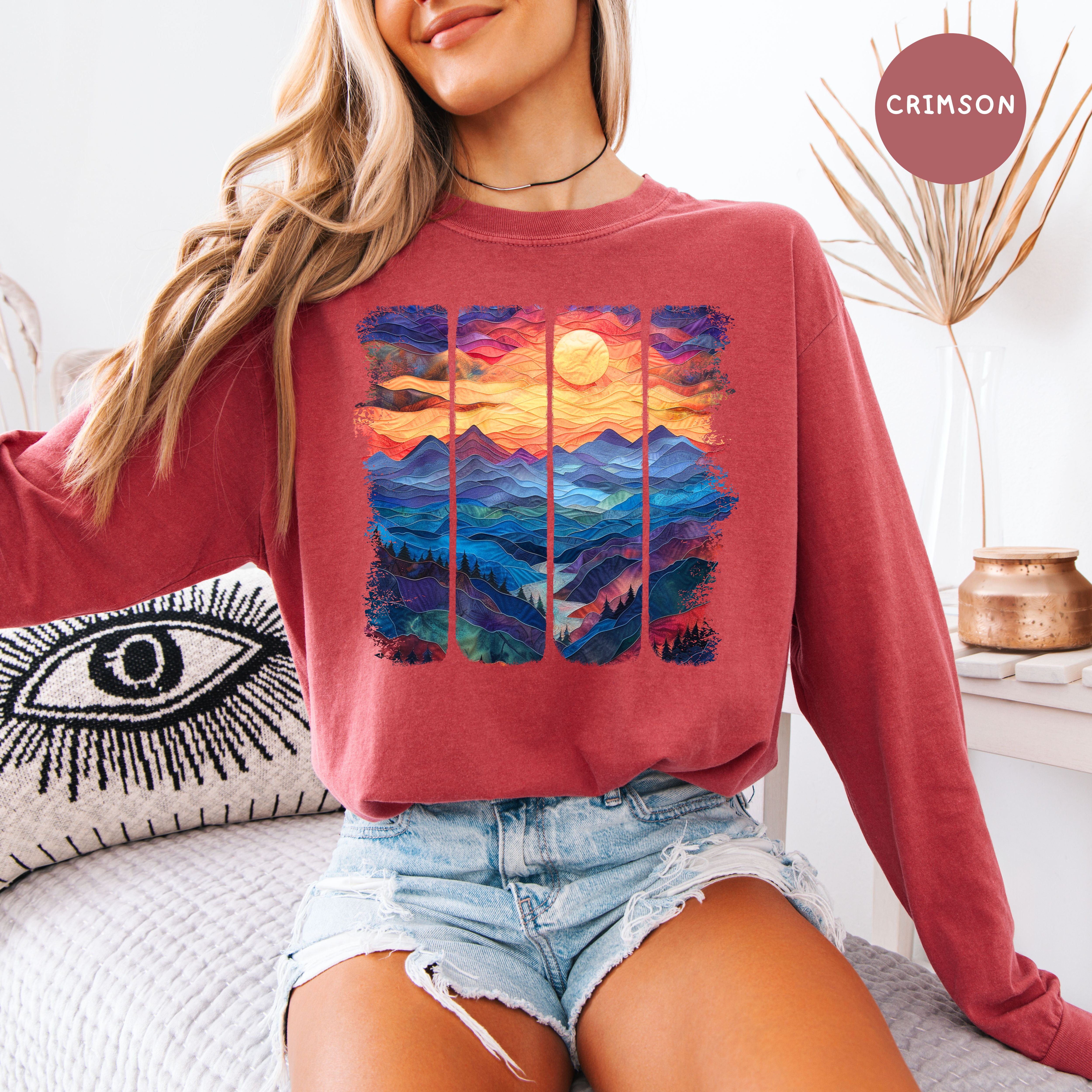 Artistic Sunset Over Mountains Texture Look Long Sleeve Comfort Colors T-shirt