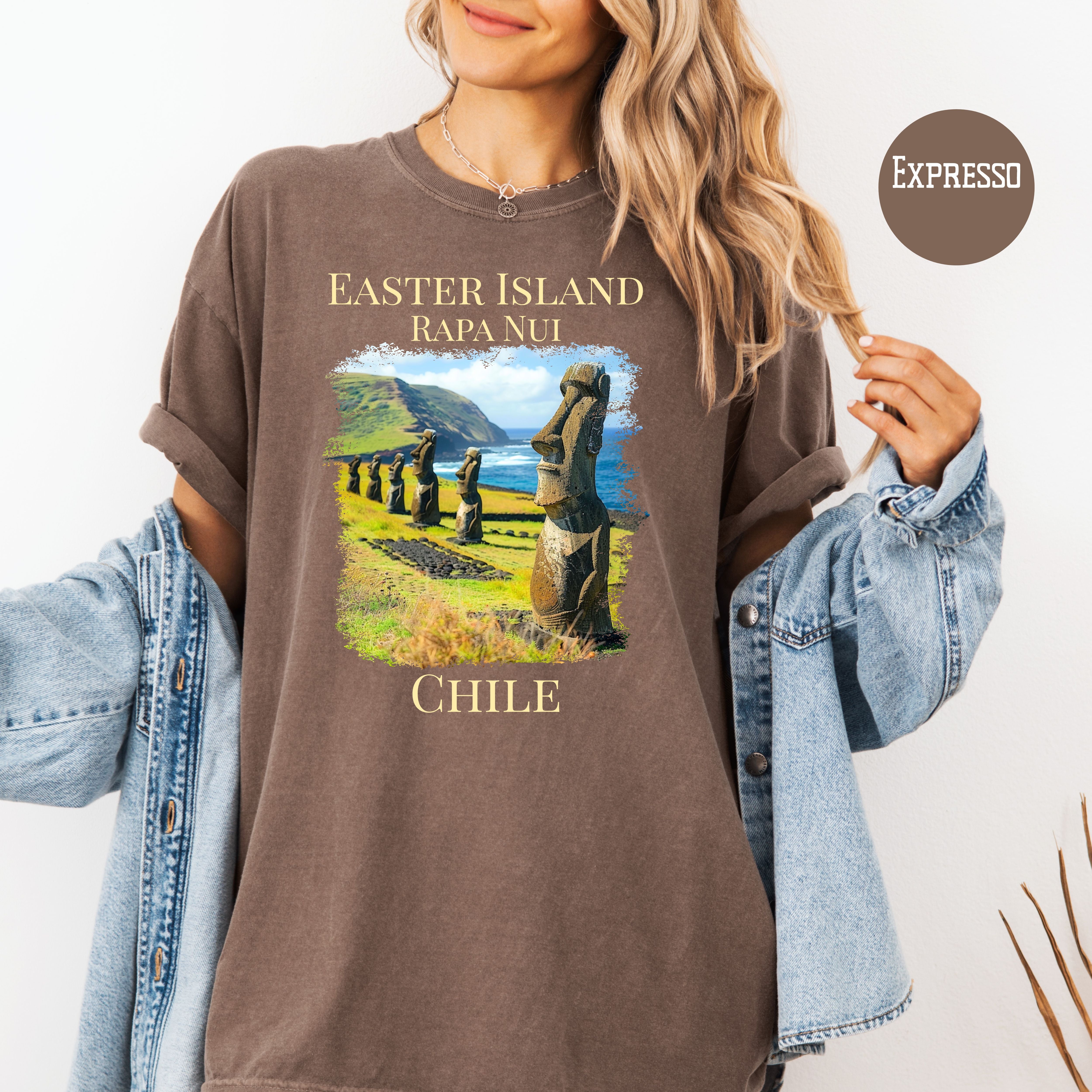 Easter Island Rapa Nui Chile Comfort Colors Tee, Moai Carved Figures