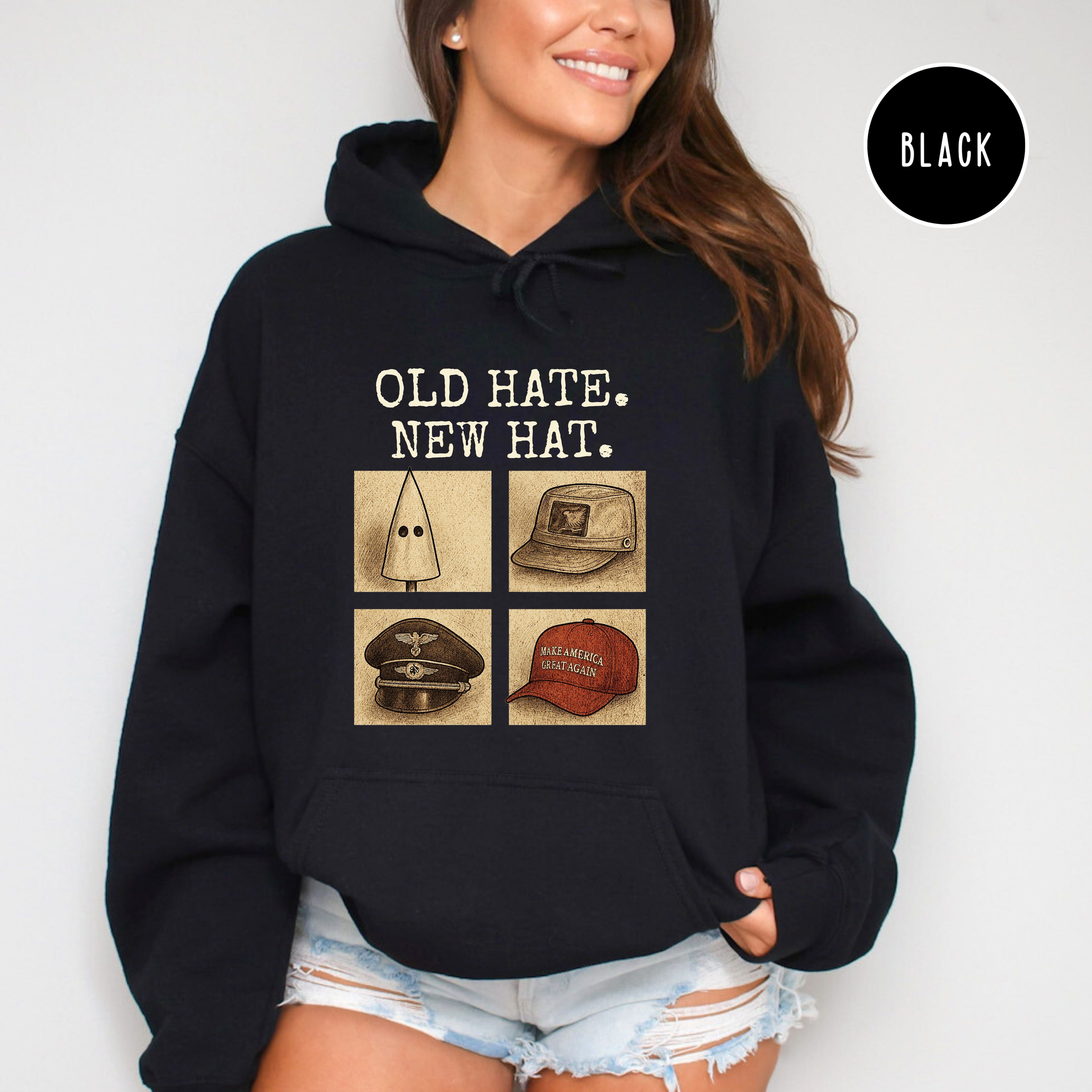 Old Hate New Hat Anti-Trump Protest Unisex Hooded Sweatshirt, Same Shit Different Hat Hoodie