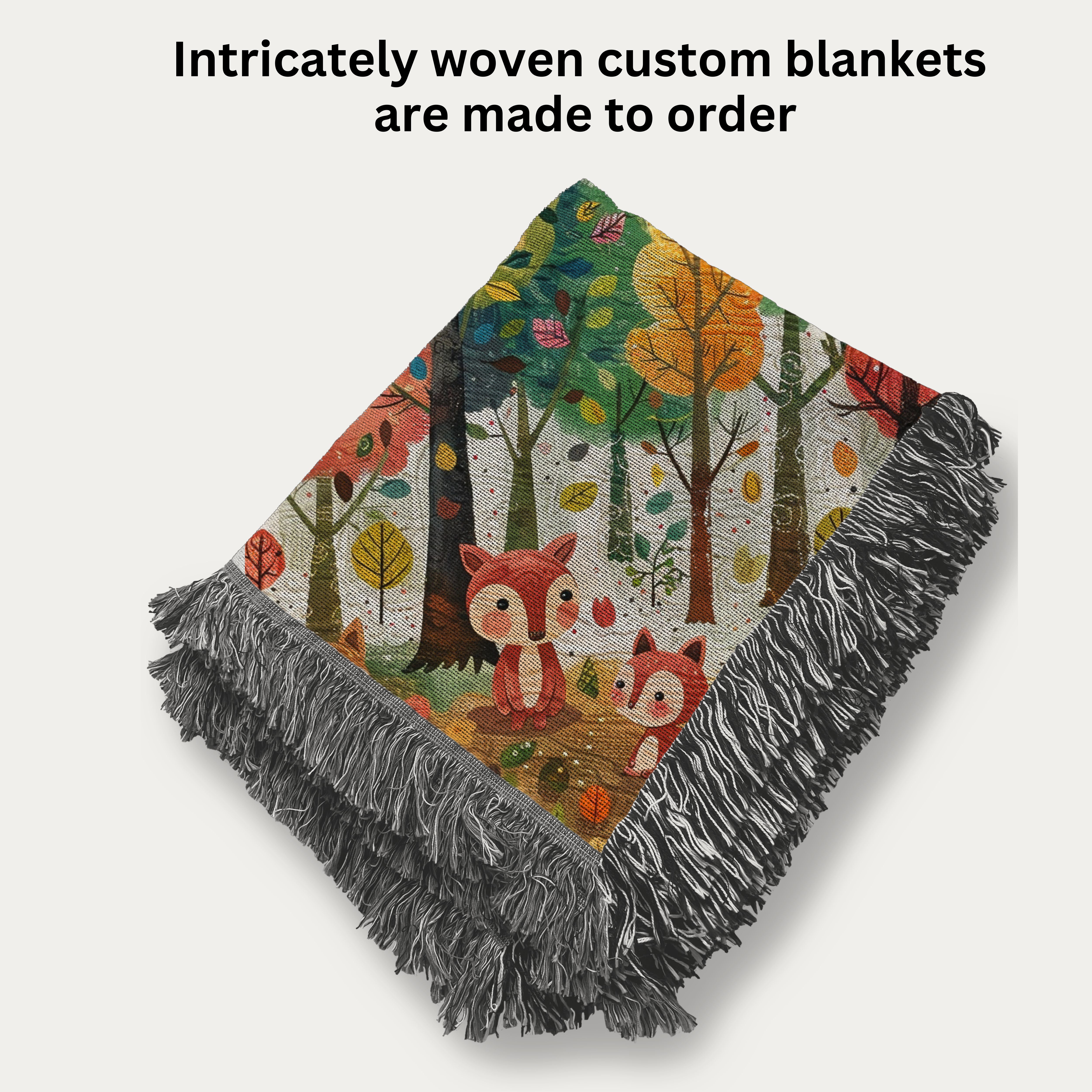 Whimsical Baby Foxes In The Woods Woven Throw Blanket