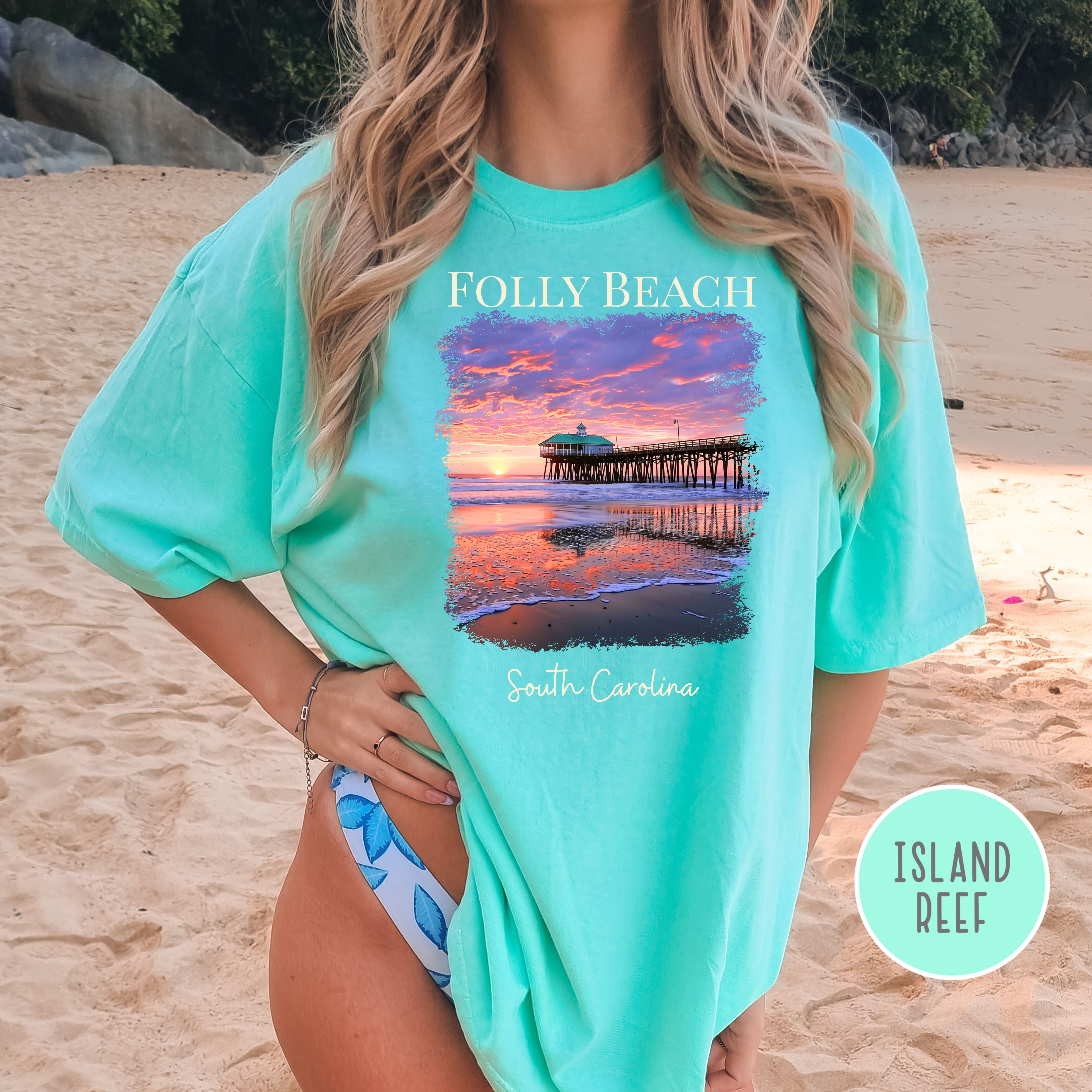Folly Beach South Carolina Comfort Colors Beach Sunset Tee
