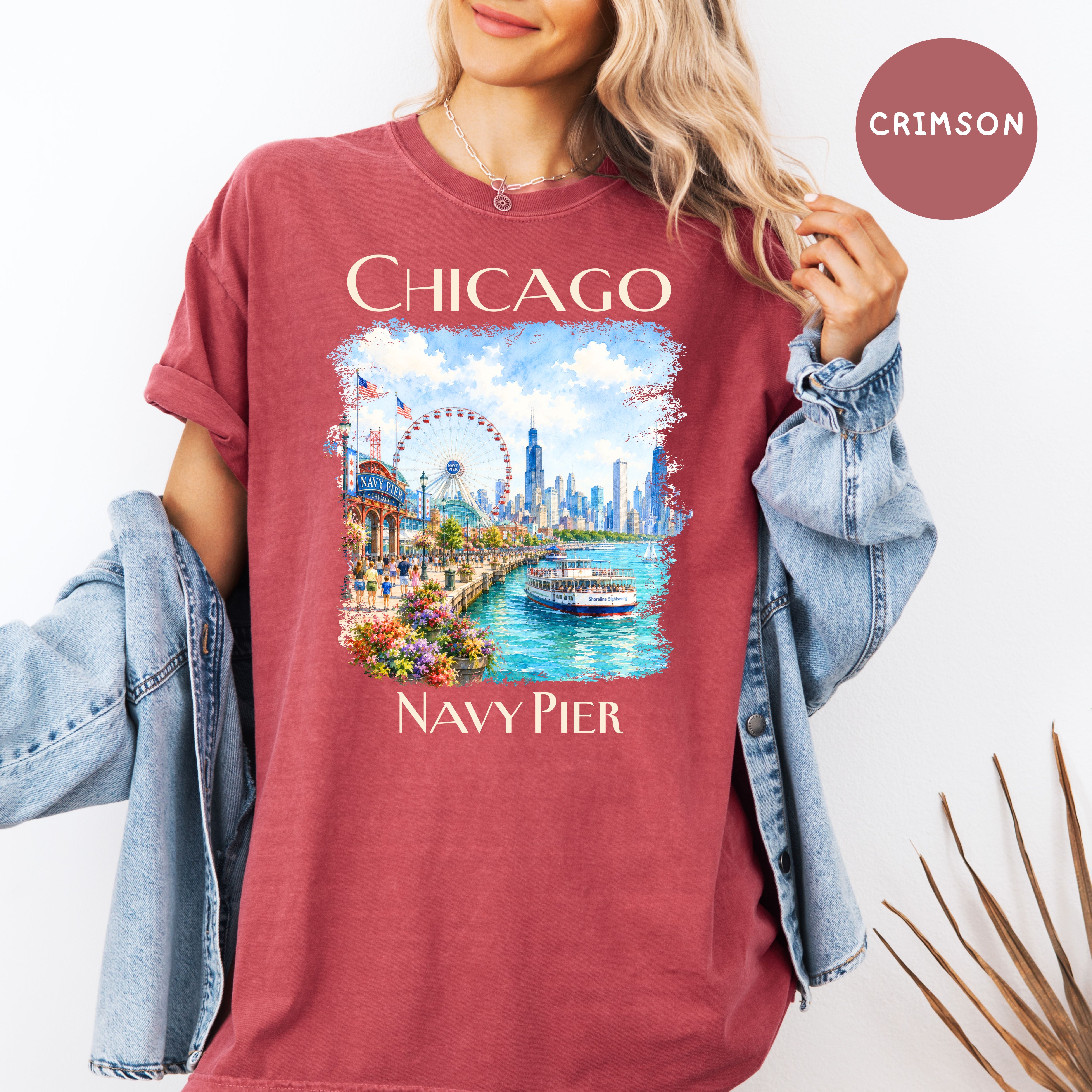 Chicago Navy Pier Unisex Comfort Colors Travel T-Shirt, Chicago Vacation Gift Shirt, Navy Pier Shirt, Traveler Gift, Chicago Lover Gift Tee