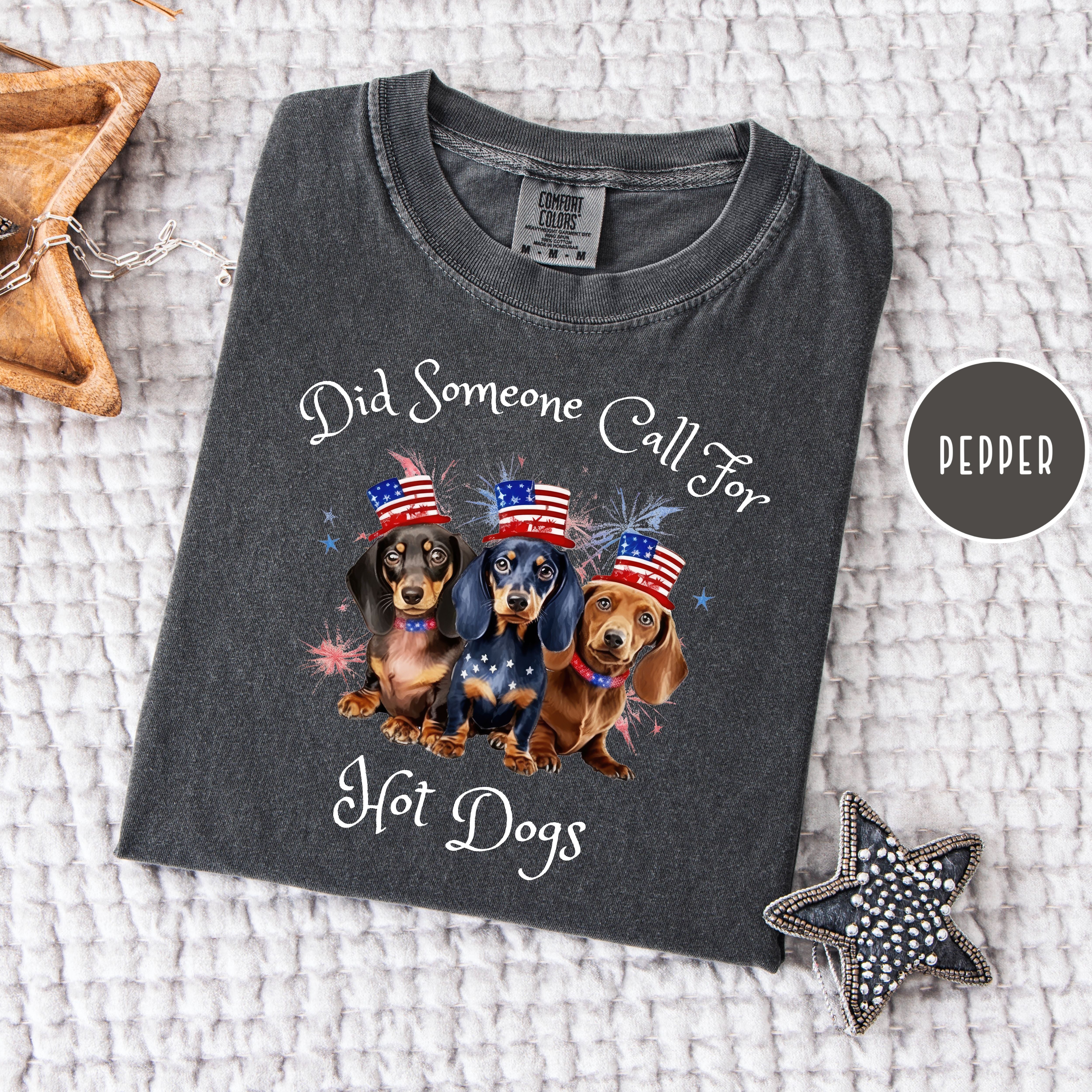 Funny 4th of July Unisex Comfort Colors Gift for Dachshund Lover Tee