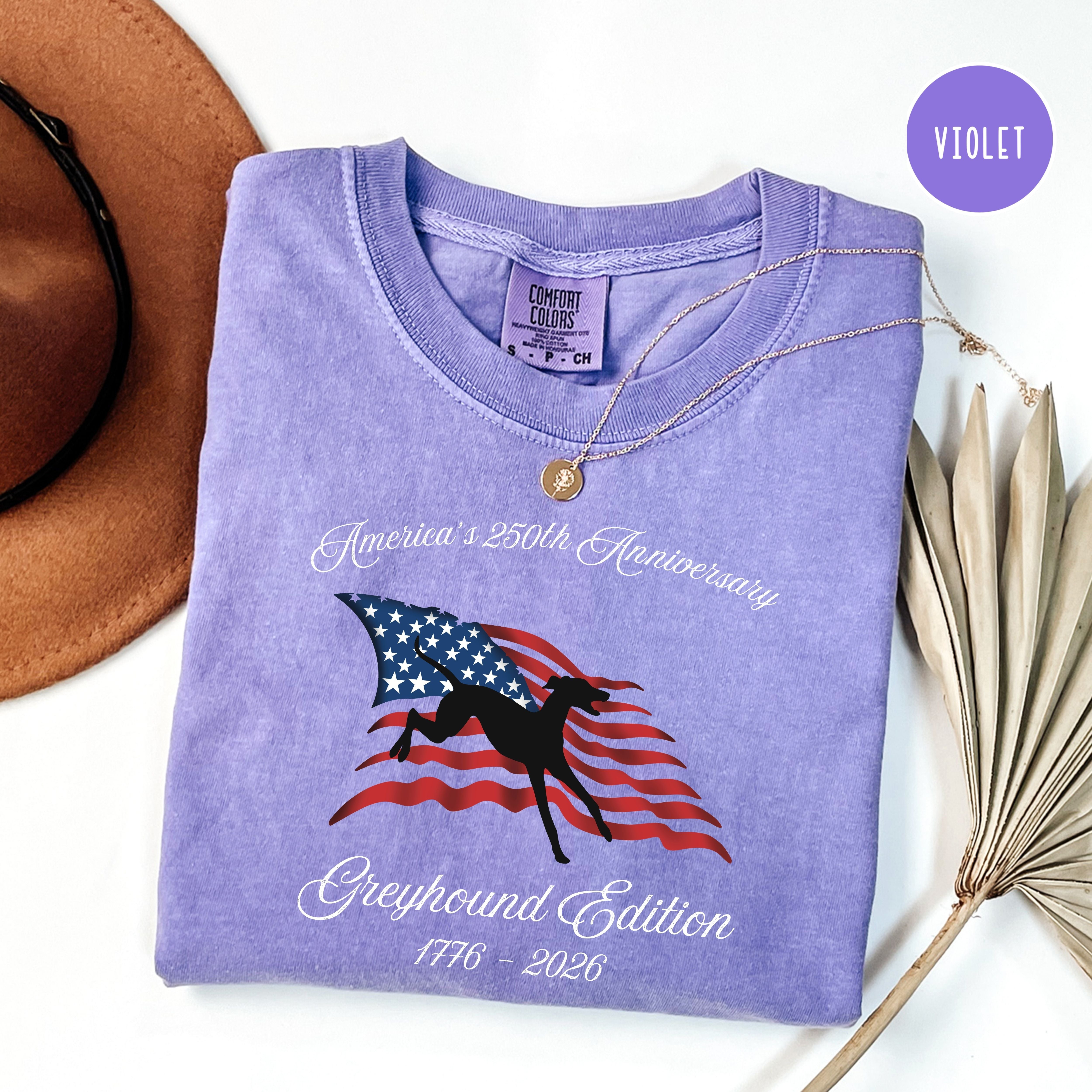 America's 250th Anniversary Greyhound Edition Unisex Comfort Colors T-Shirt, Greyhound Lover Shirt, Patriotic America Celebration Shirt