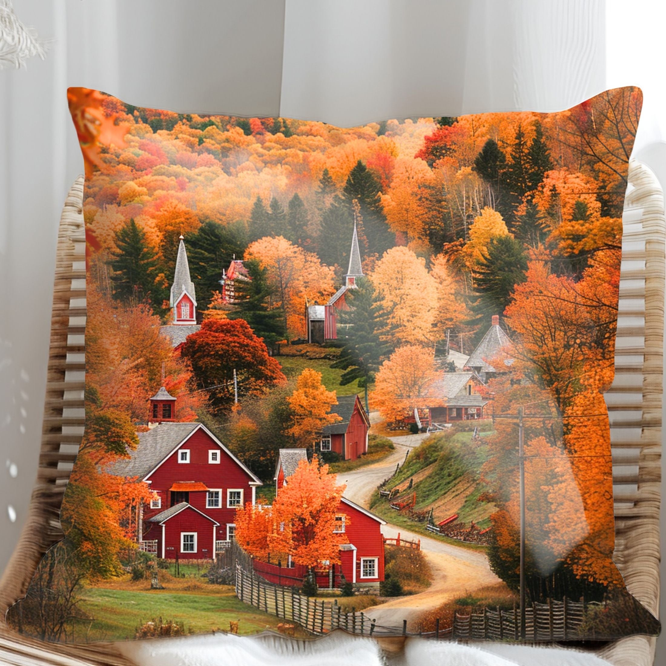 Vermont in Autumn Decorative Throw Pillow, Design on Front & Back