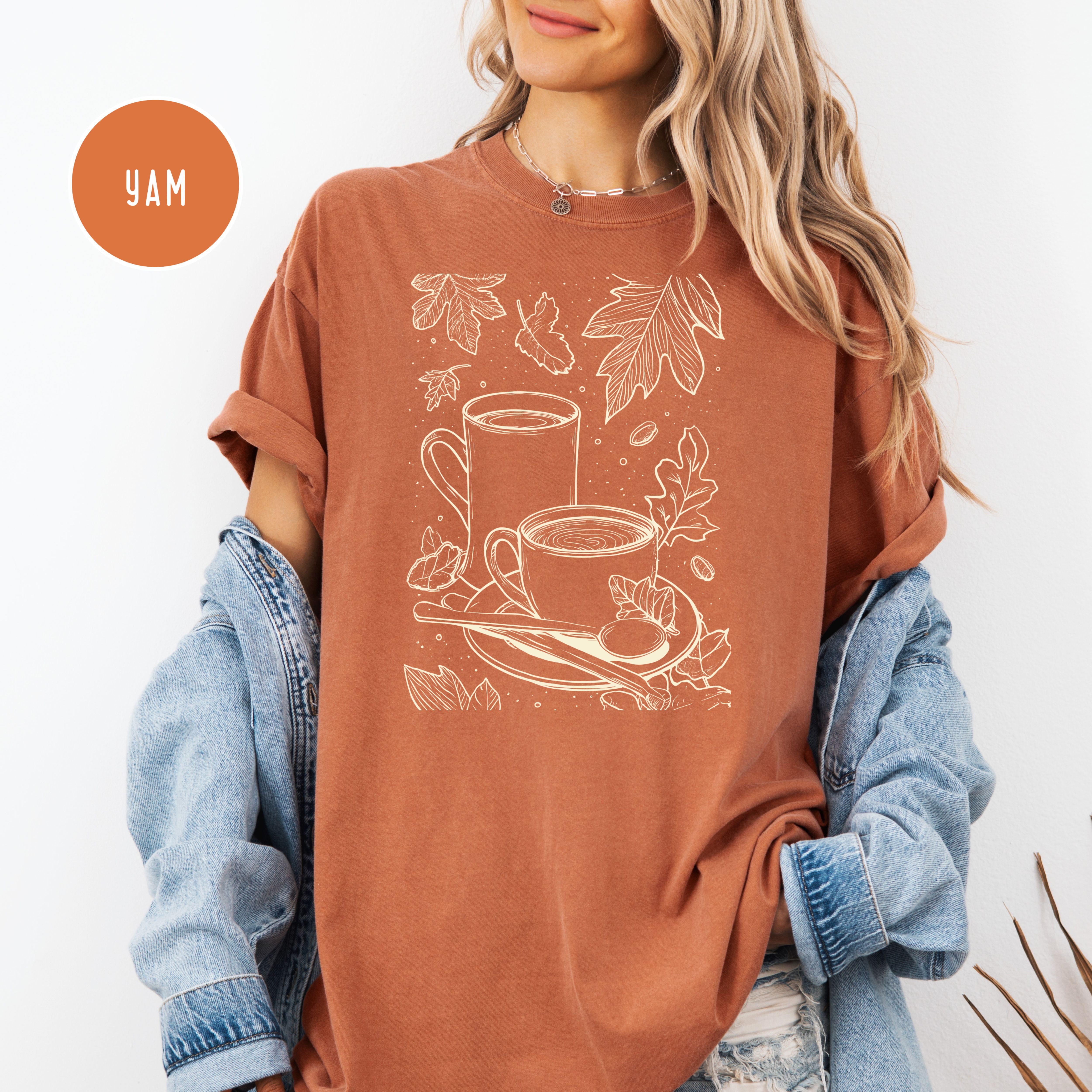 Coffee and Maple Leaves Boho Style Comfort Colors Fall Shirt