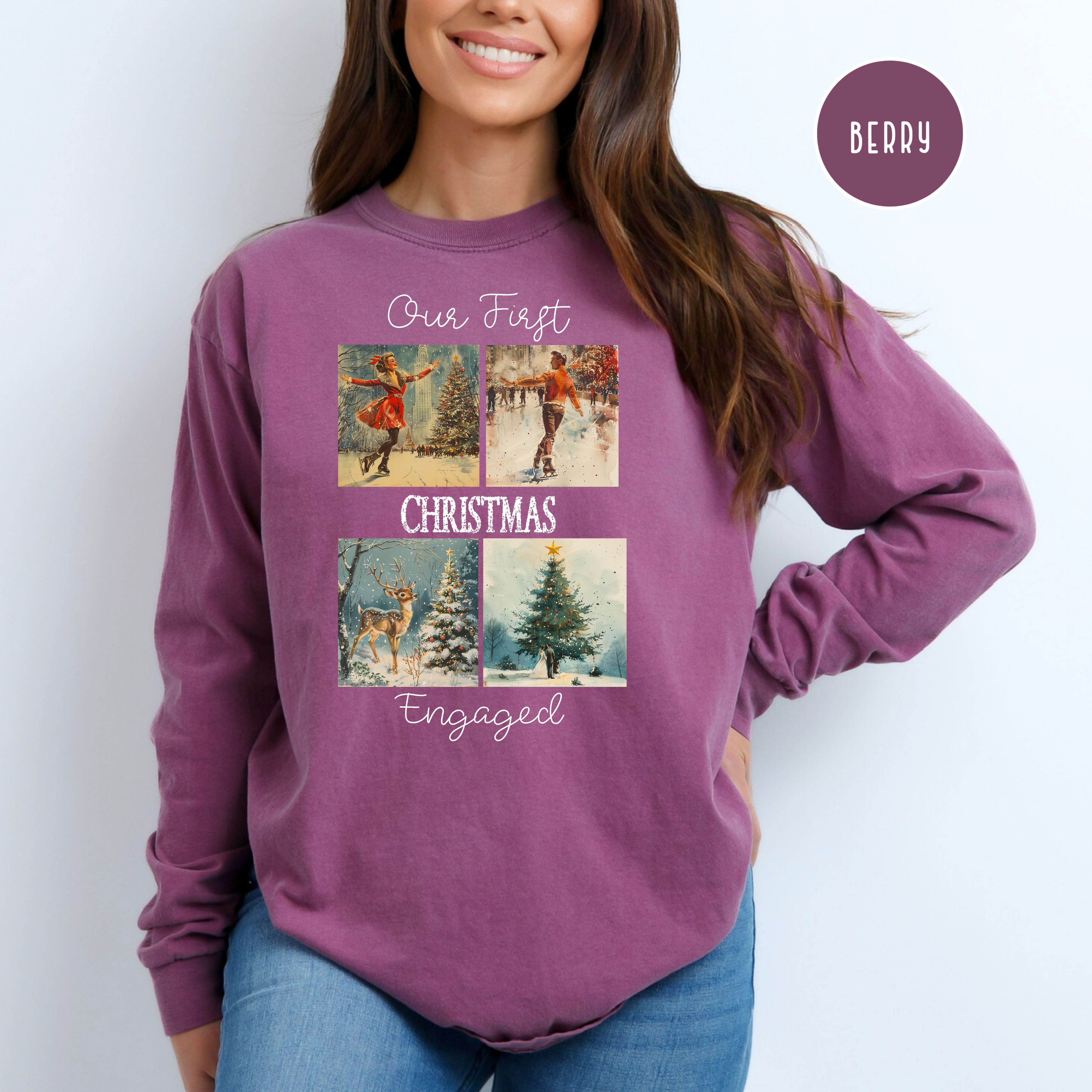 Our First Christmas Engaged Comfort Colors® Long Sleeve Unisex Tee