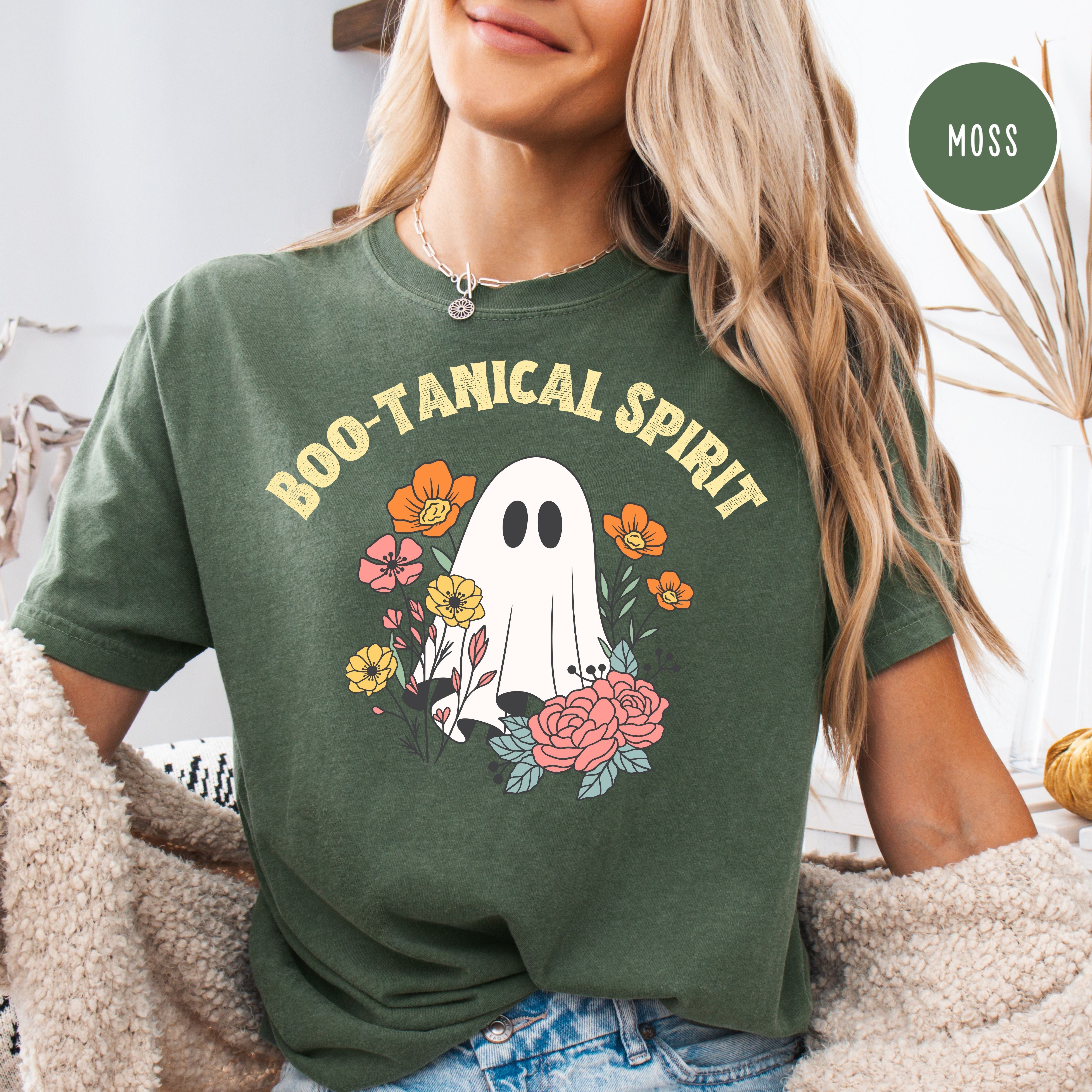 Floral Ghost Comfort Colors Halloween Tee Shirt