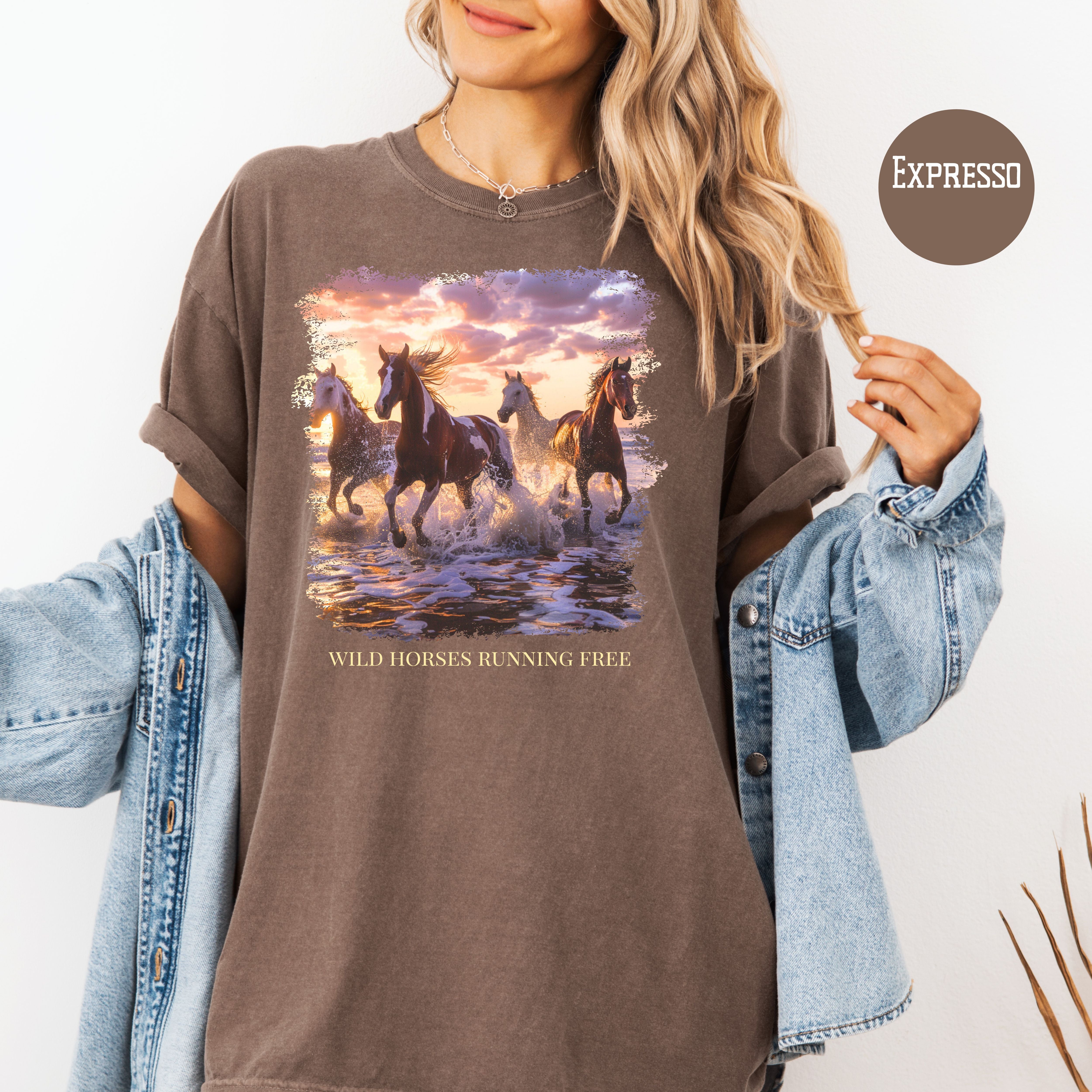 Horses Running on Beach At Sunset Comfort Colors Gift Tee