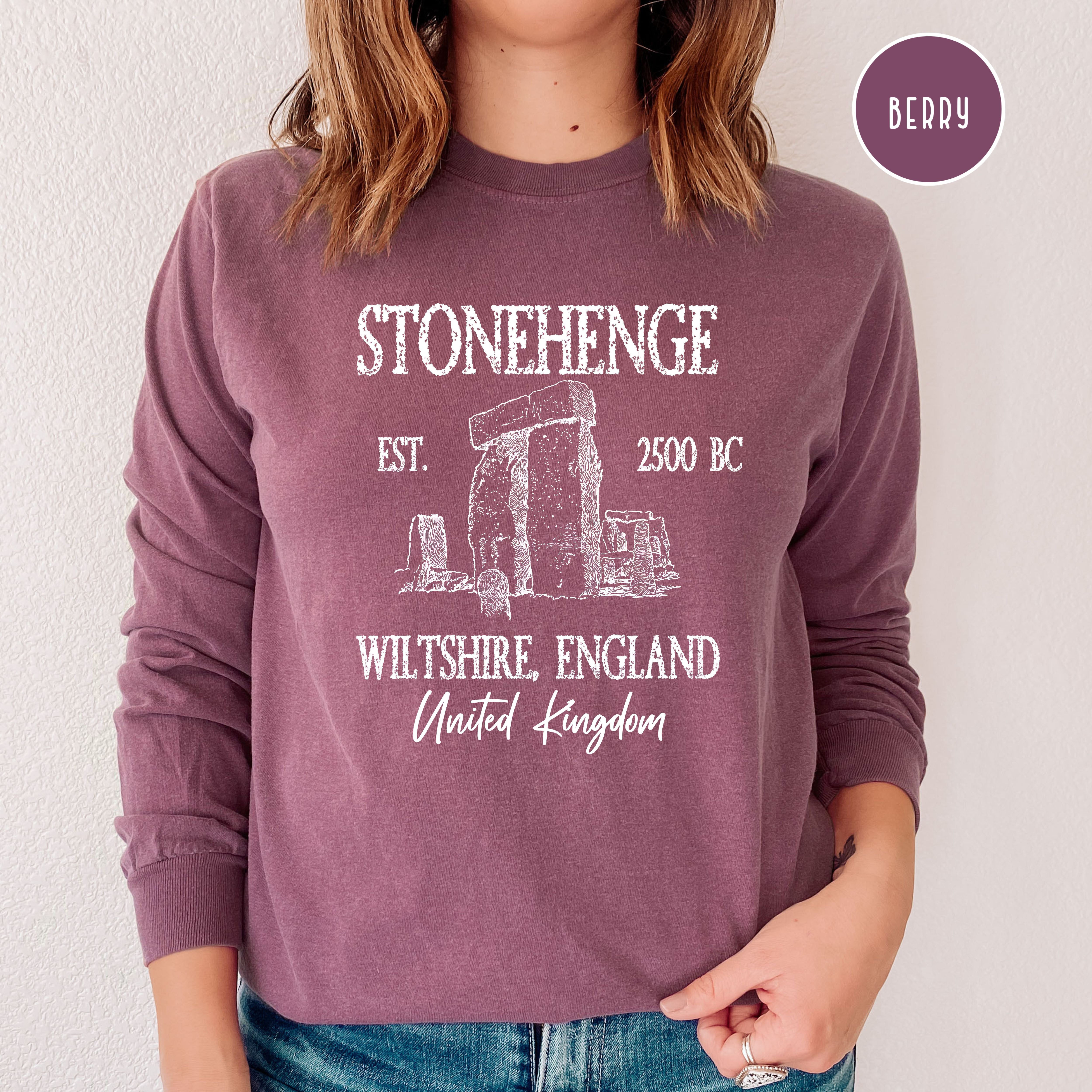 Stonehenge England Grunge Comfort Colors Long Sleeve Tee