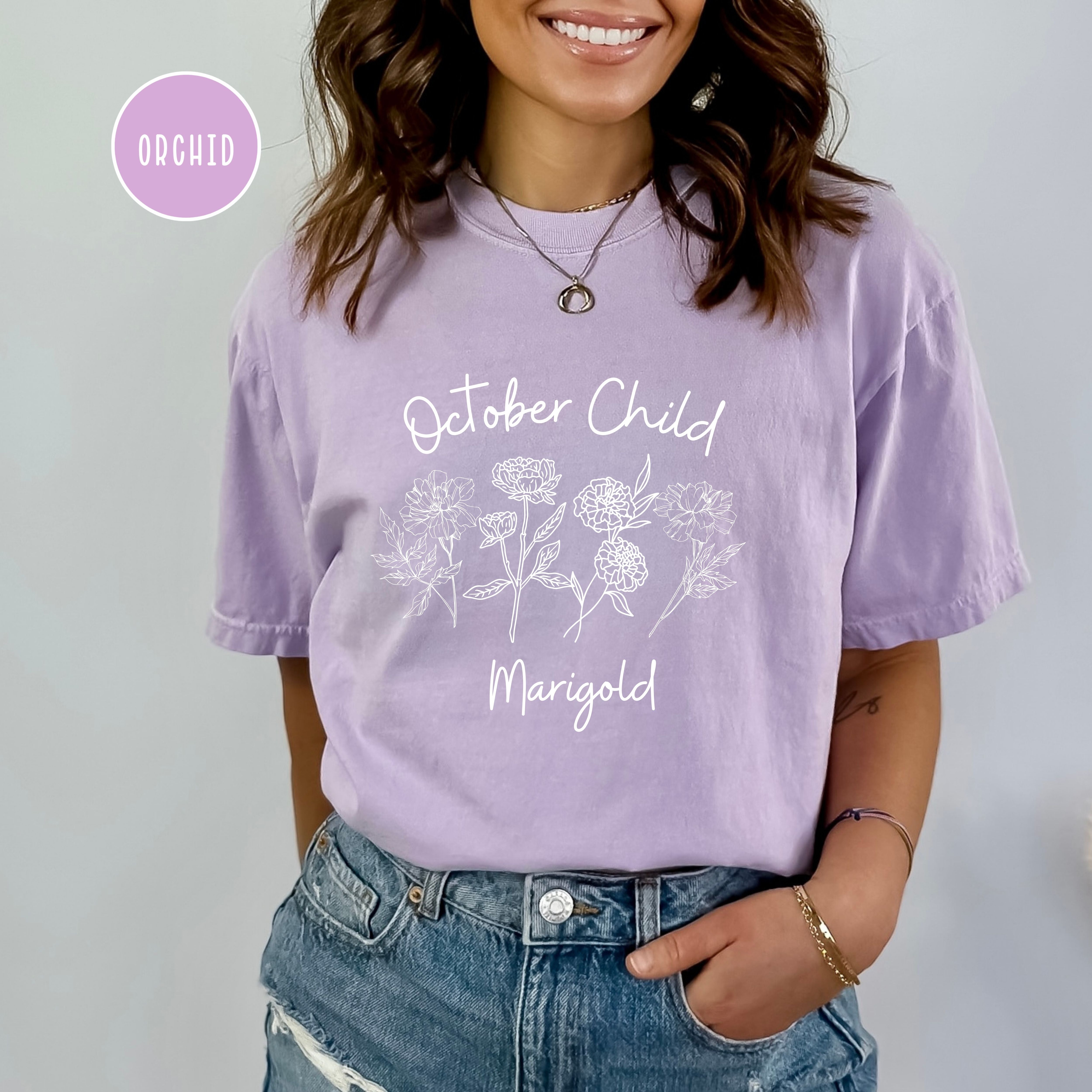 October Birthday Month Flower October Birthday Gift Comfort Colors® Tee