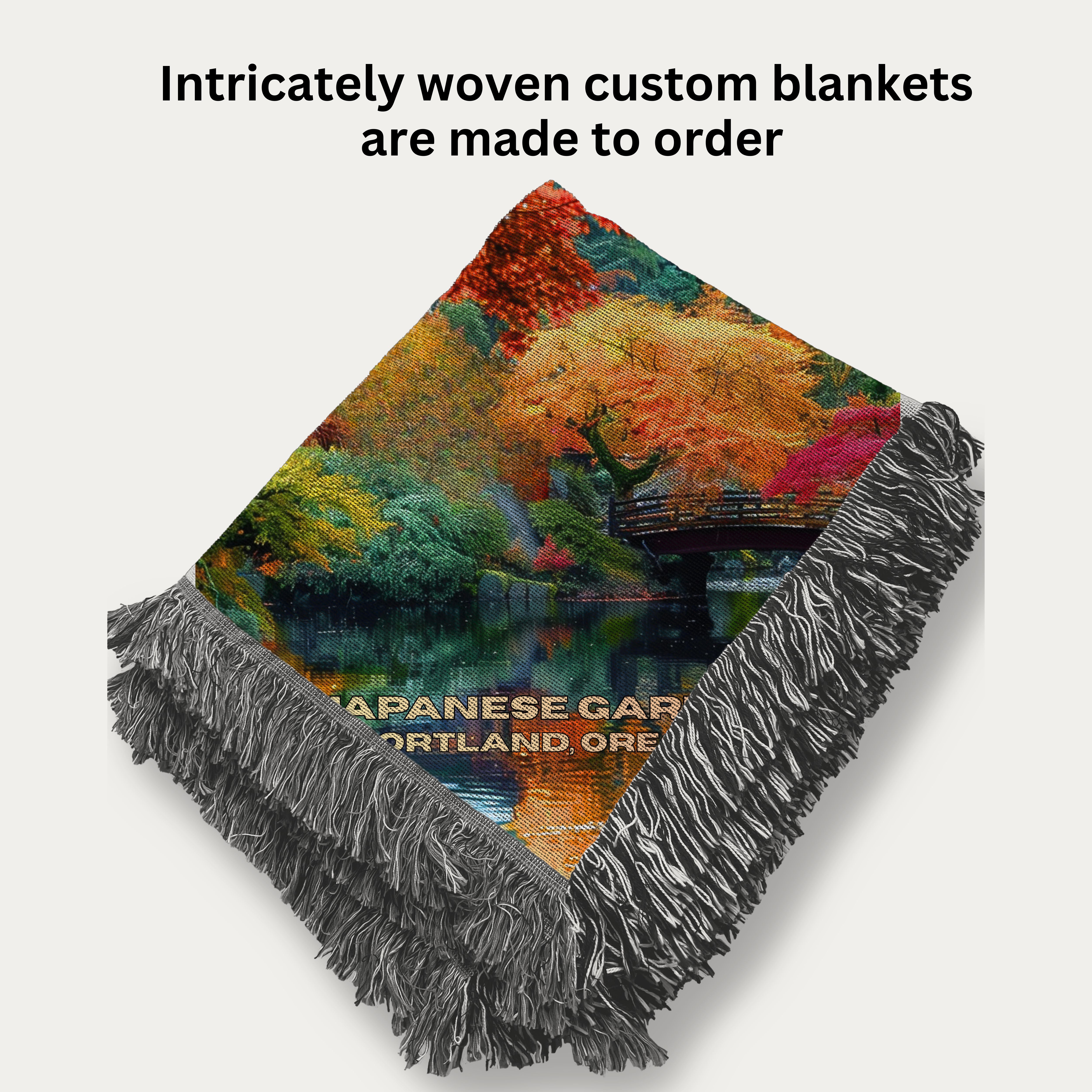 Japanese Gardens Portland Oregon Autumn Colors Woven Throw Blanket