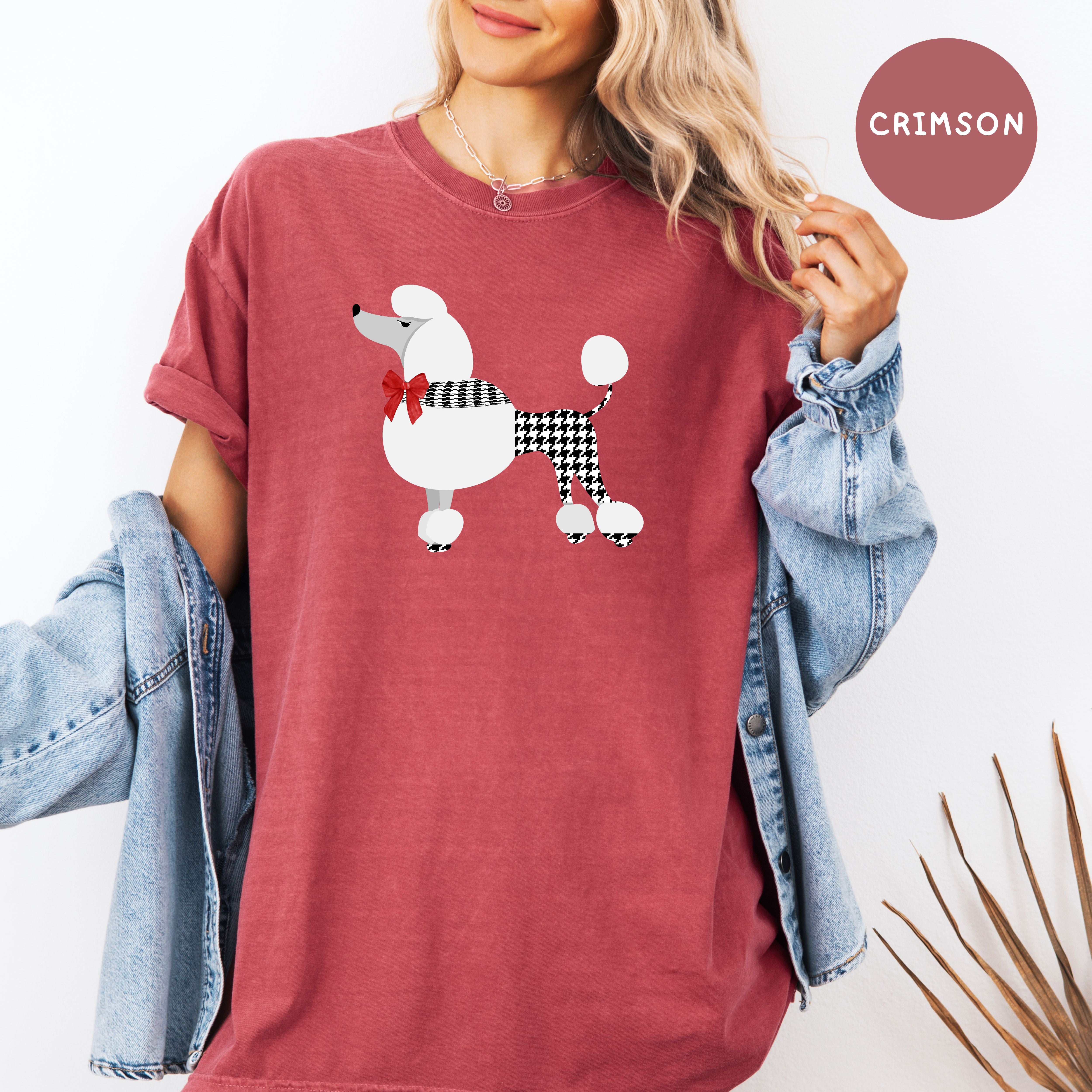 French Poodle Dressed in Houndstooth w Red Bow Comfort Colors T-Shirt