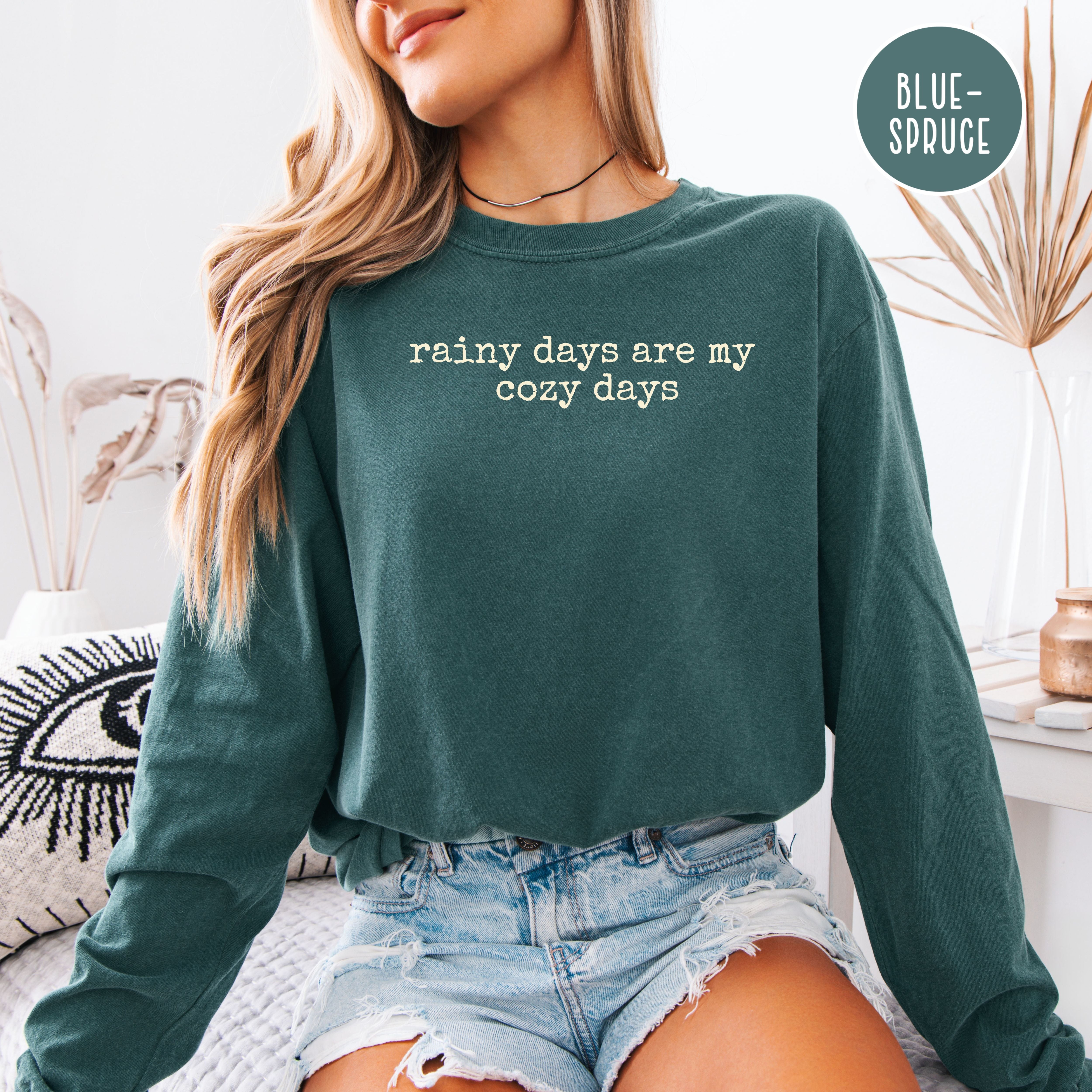 Rainy Days Are My Cozy Days Unisex Long Sleeve Comfort Colors T-Shirt, I Love Rainy Days Shirt