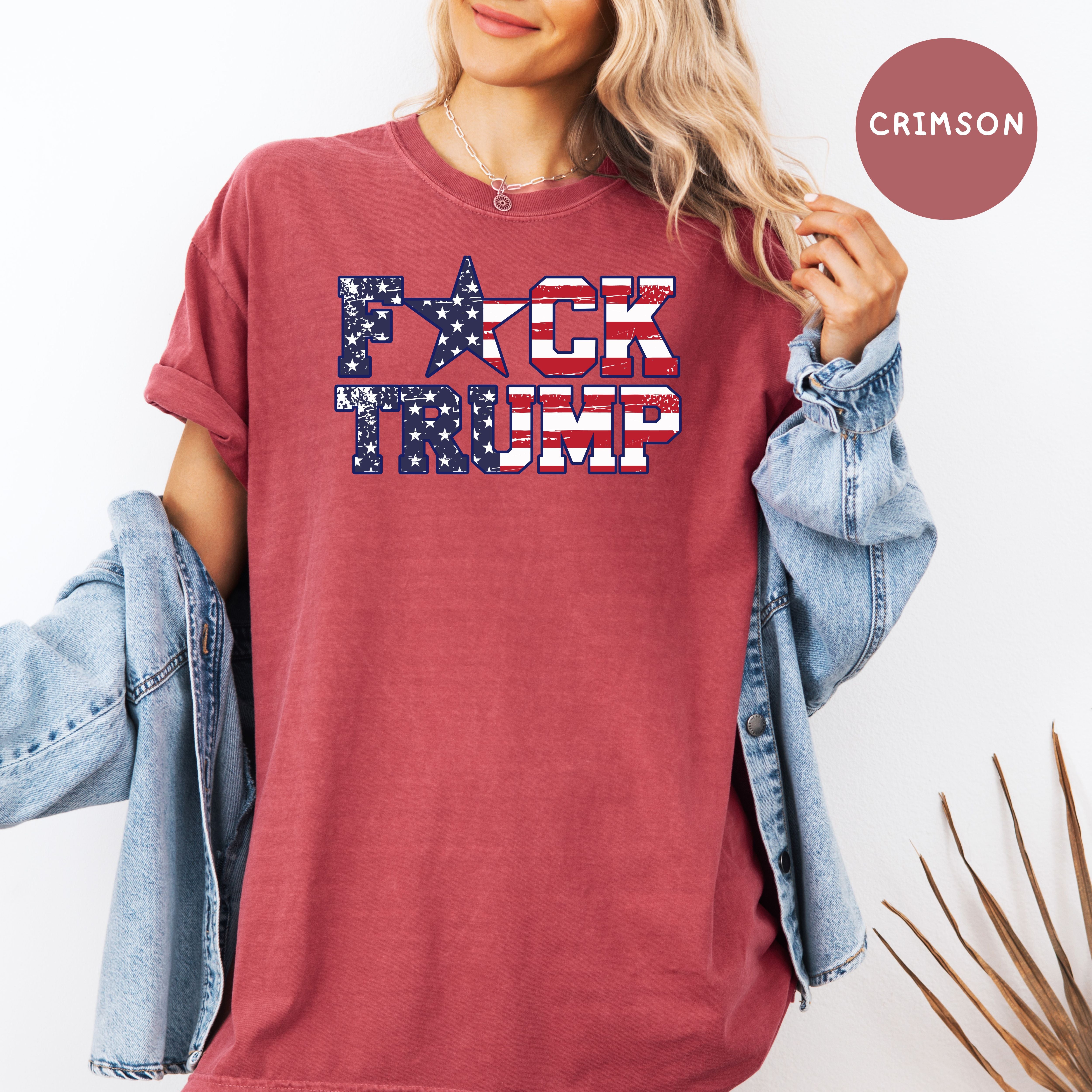 Fuck Trump USA Flag Comfort Colors T-Shirt, Anti Trump Protest Tee Shirt