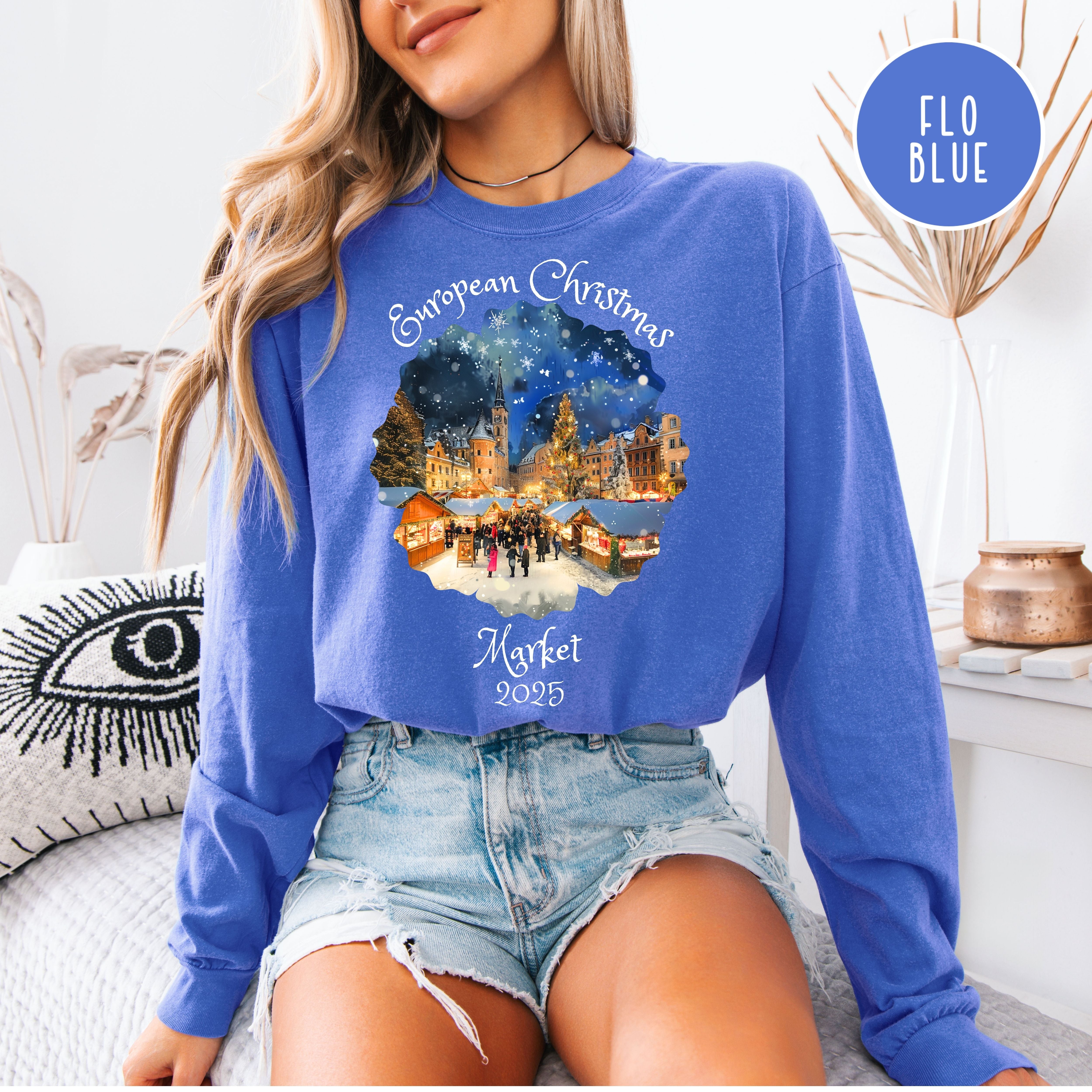 European Christmas Market 2025 Comfort Colors Long Sleeve Unisex Tee