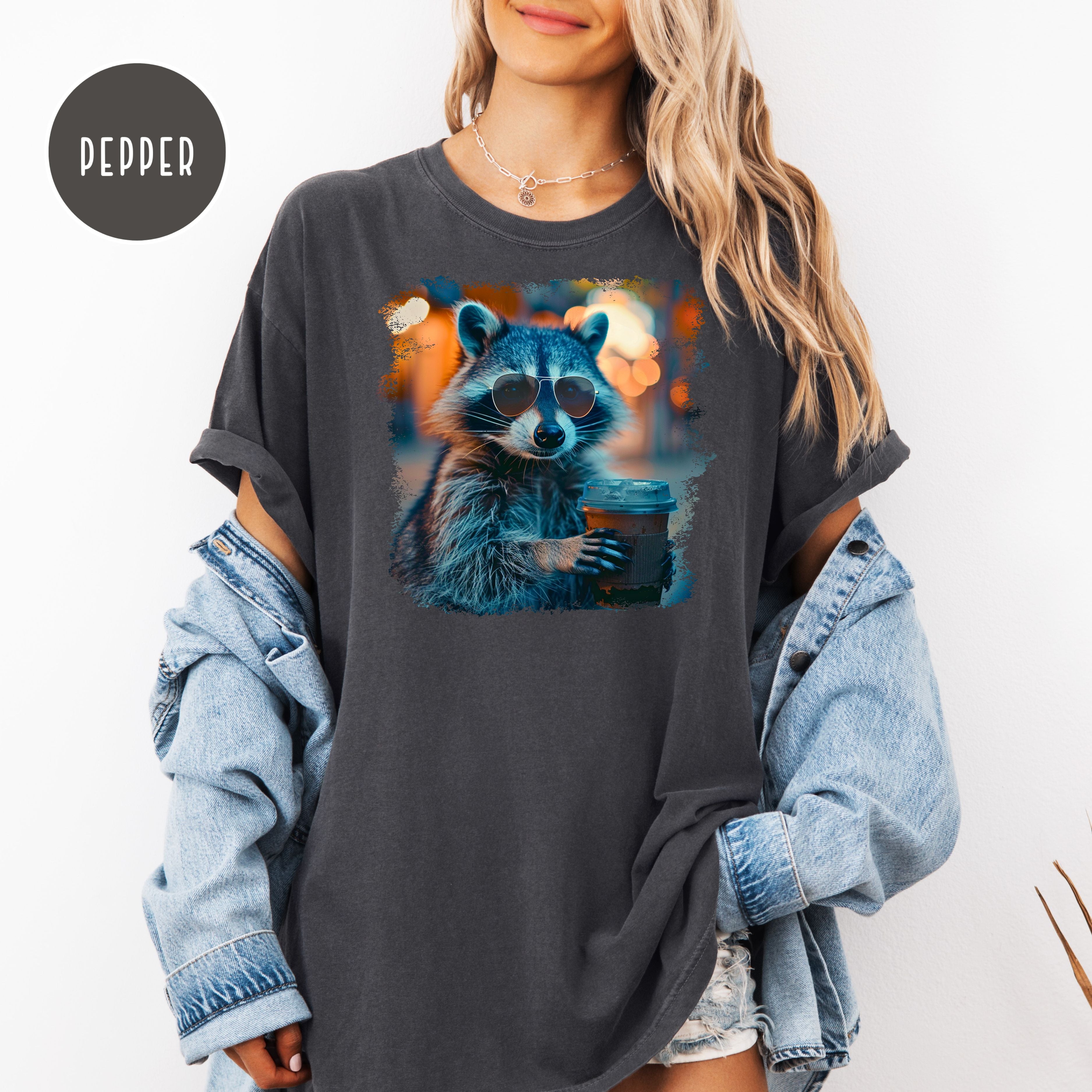 Raccoon Sun Glasses Drinking Iced Tea Comfort Colors Raccoon Lover T-Shirt, Animal Meme Shirt, Cute Raccoon Shirt, Funny Raccoon Lover Tee