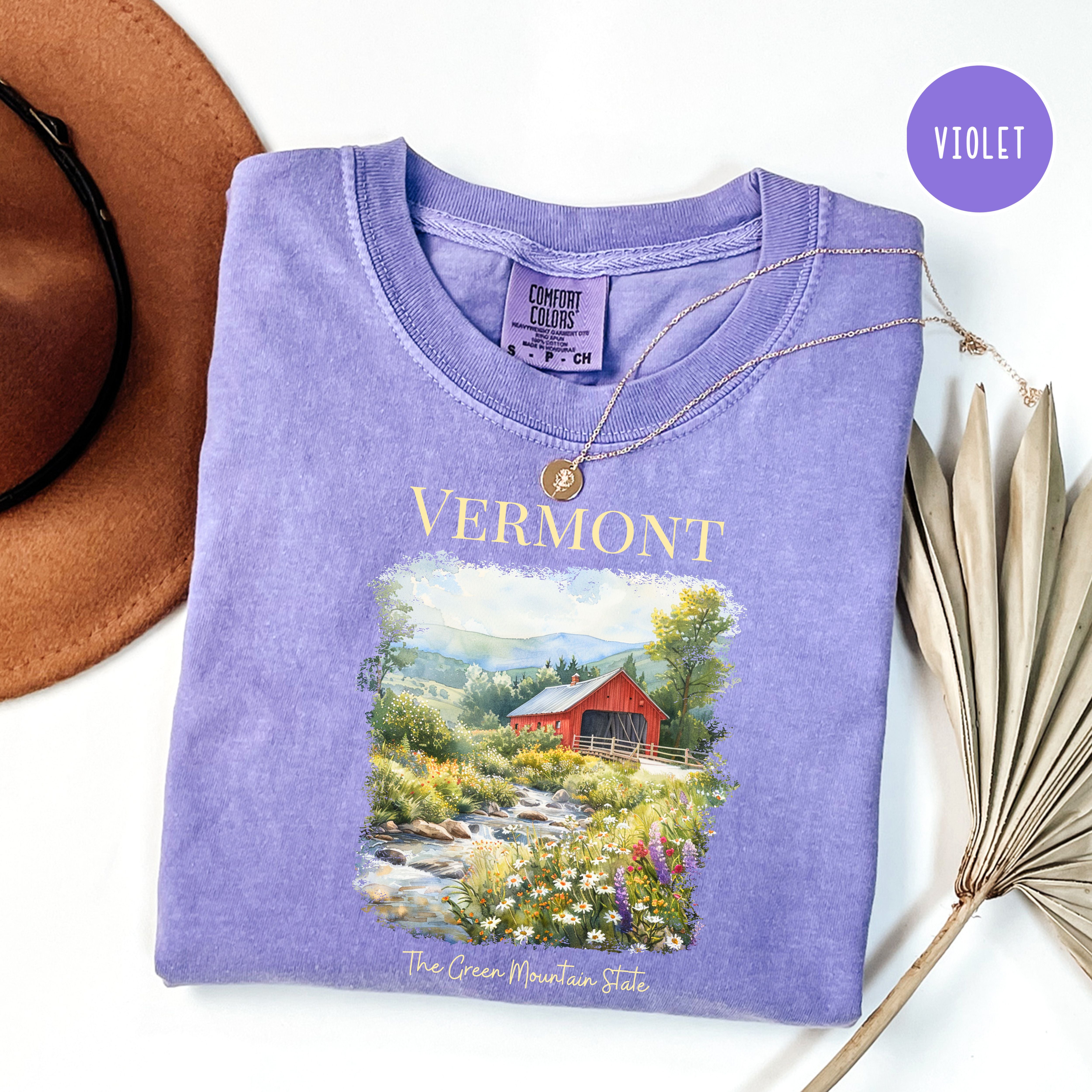 Vermont Covered Bridge Comfort Colors Travel T-Shirt, Vermont Gift Shirt, Vermont Vacation Tee, The Green State Shirt, Vermont Summer Shirt