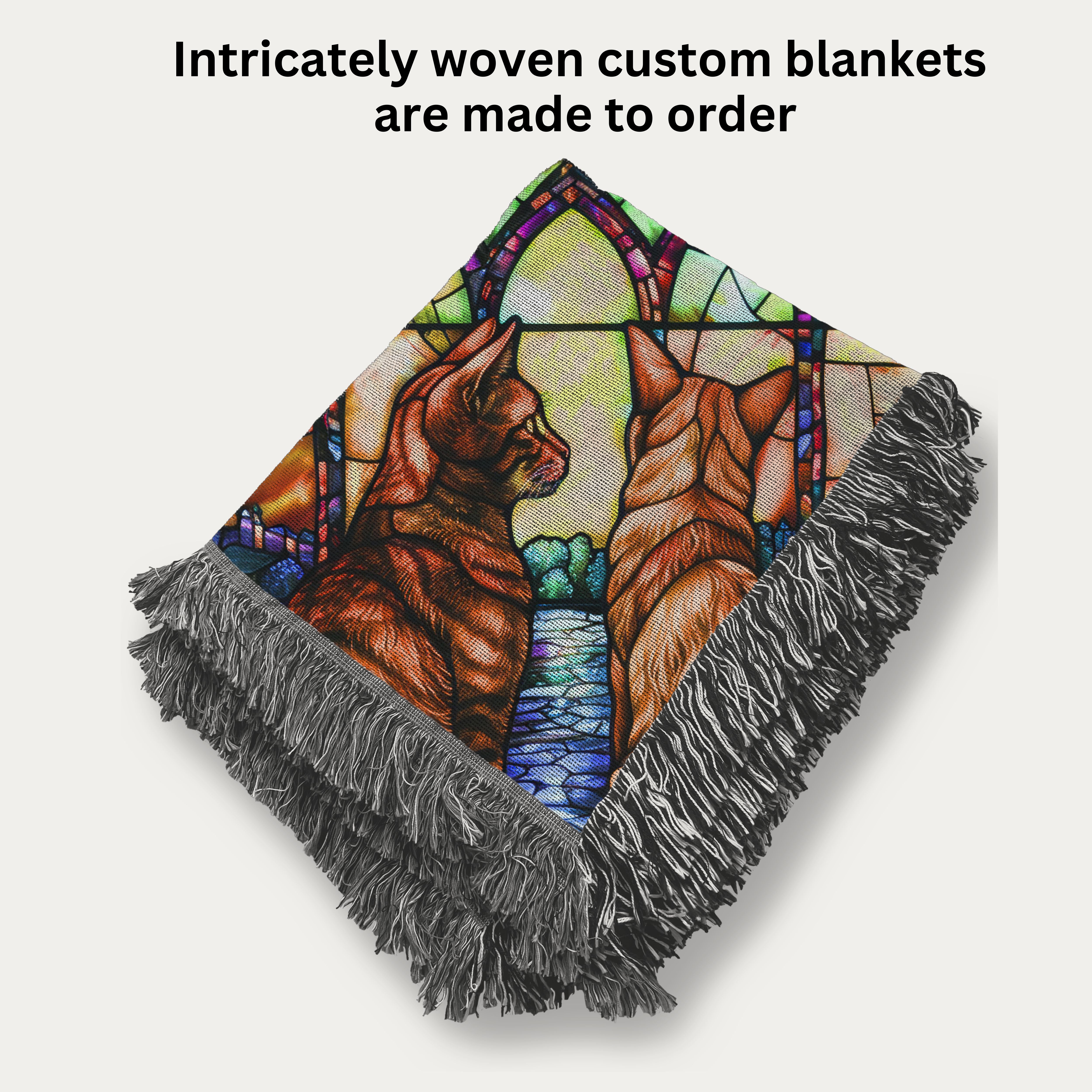 Stained Glass Pet Design Woven Throw Blanket Gift for Cat and Dog Lovers