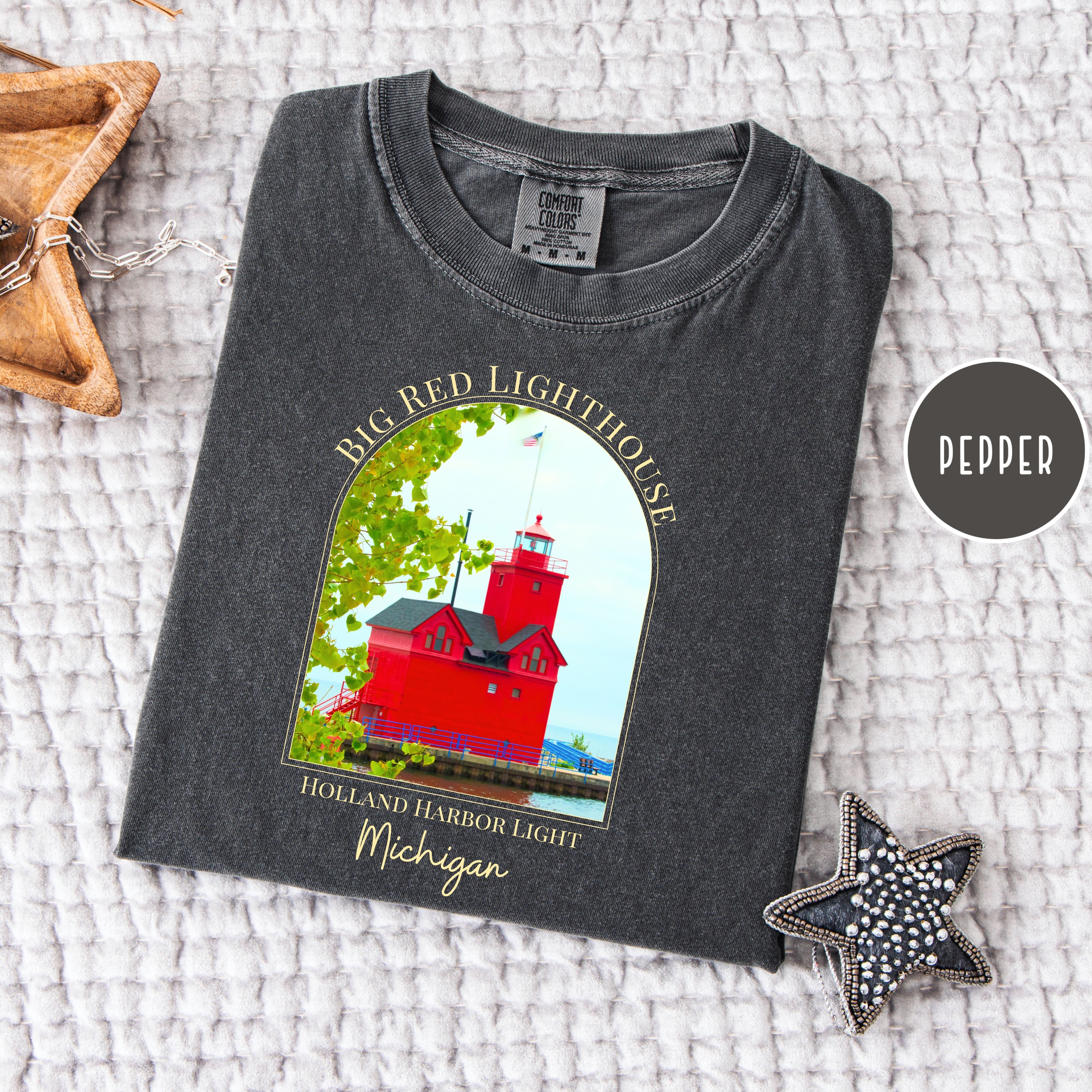 Big Red Lighthouse Michigan Comfort Colors Tee