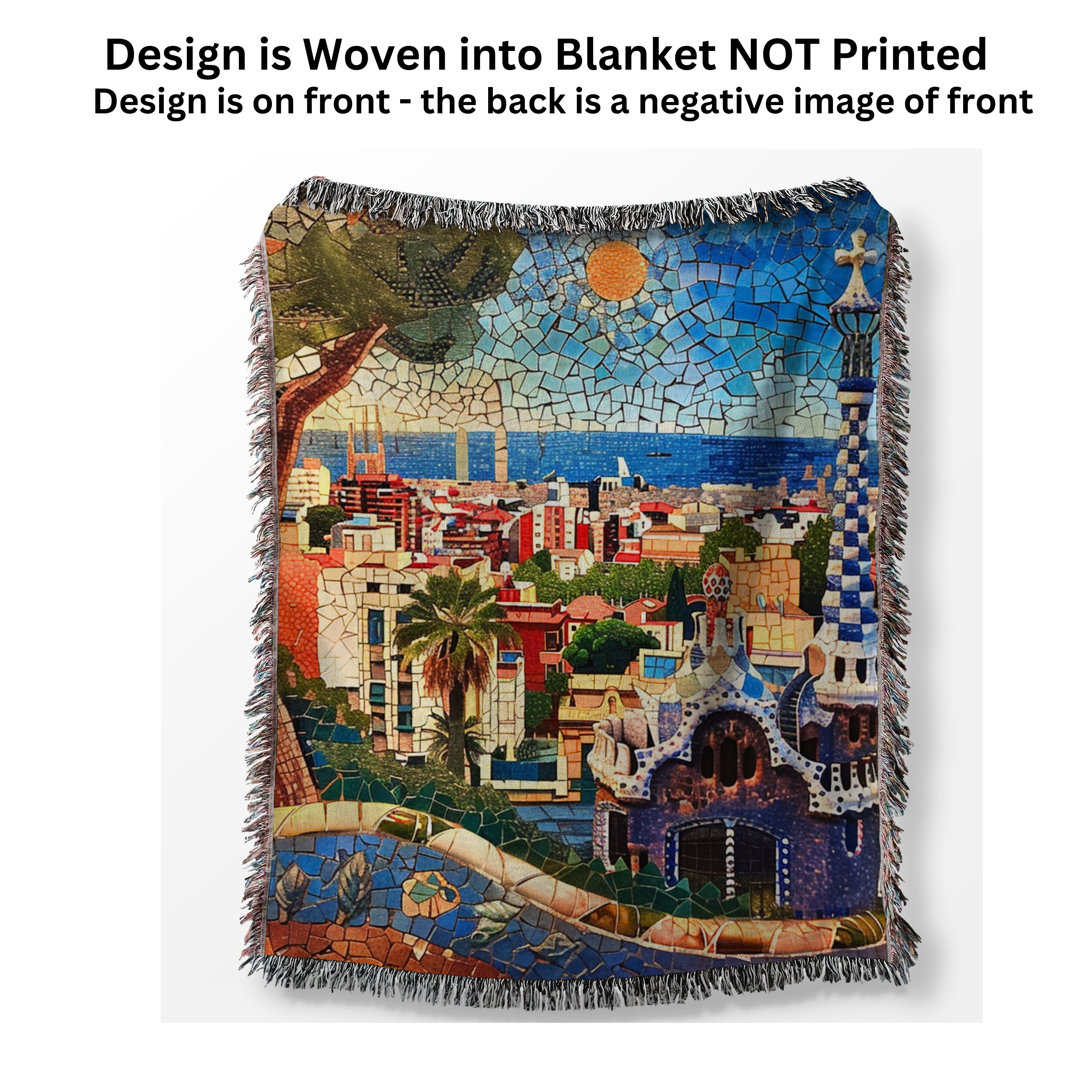 Barcelona Spain Mosaic Park Guell Woven Blanket