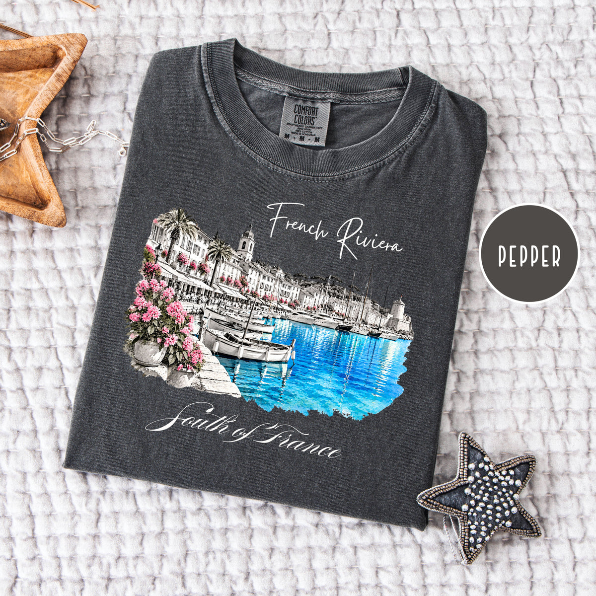 French Riviera Comfort Colors T-Shirt, South of France Vacation Gift Shirt, Mediterranean Coast Shirt, Cote d'Azur Gift, France Travel Shirt