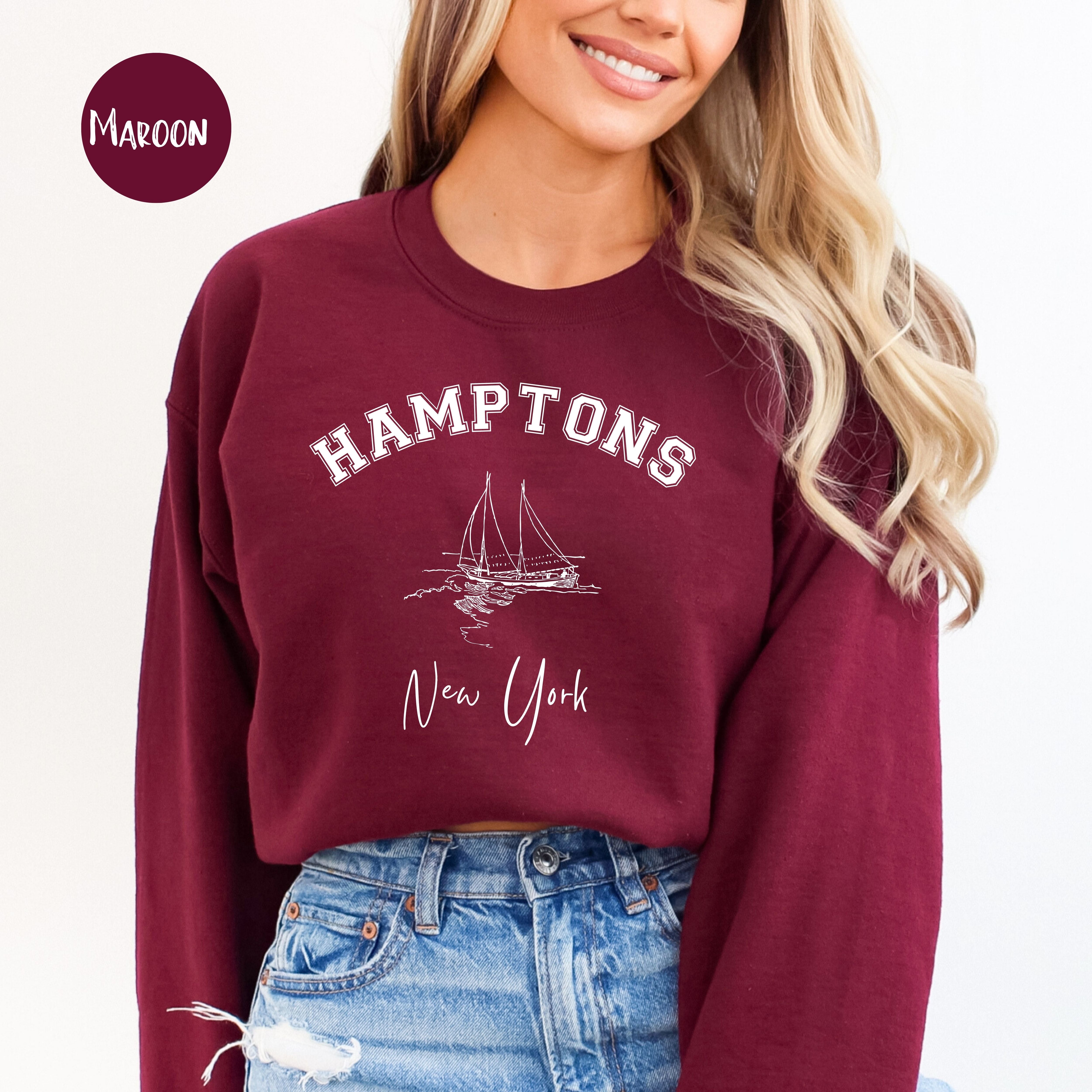 Hamptons Unisex Crewneck Sweatshirt, Hamptons Vacation Sailing Sweatshirt