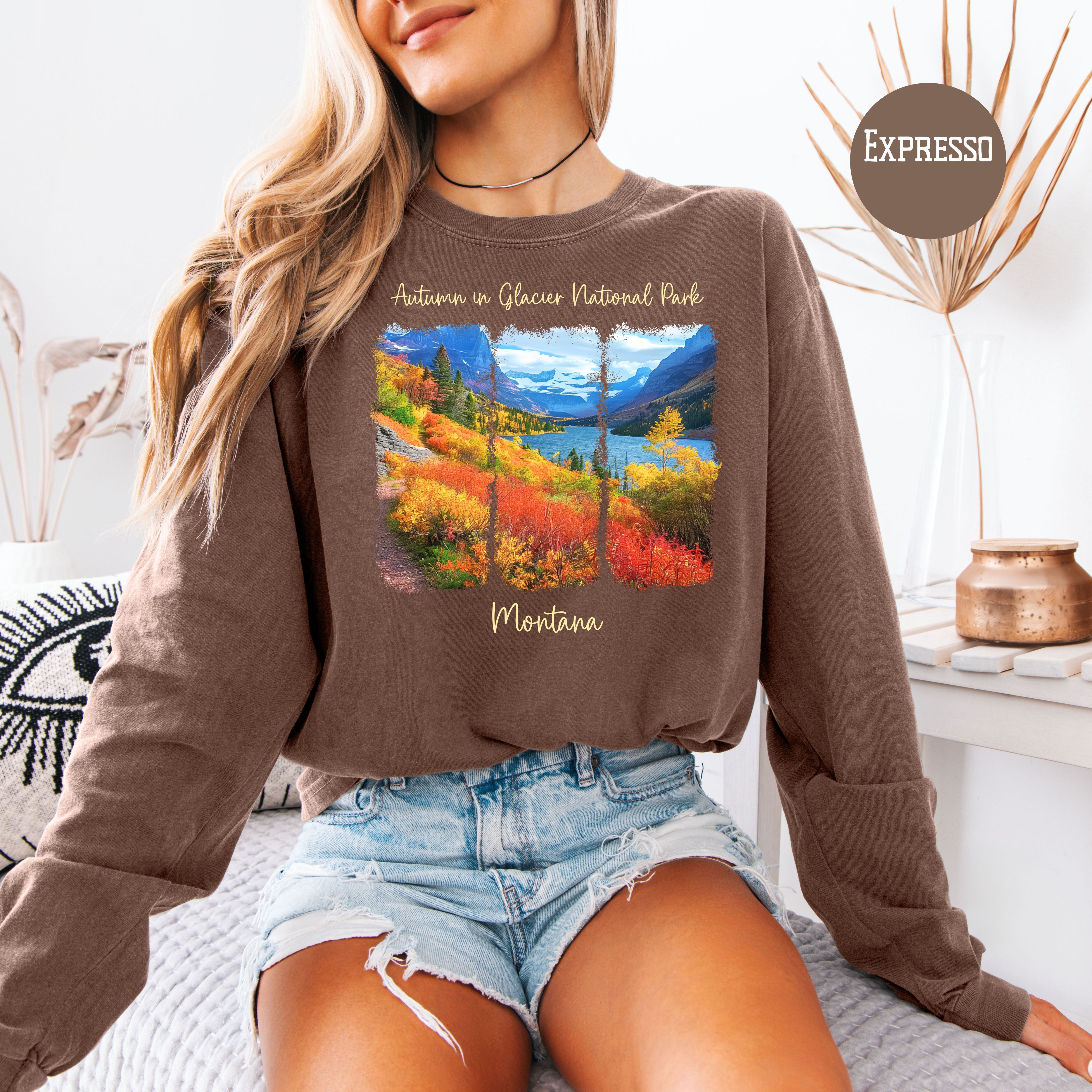 Glacier National Park in Autumn Long Sleeve Comfort Colors Tee