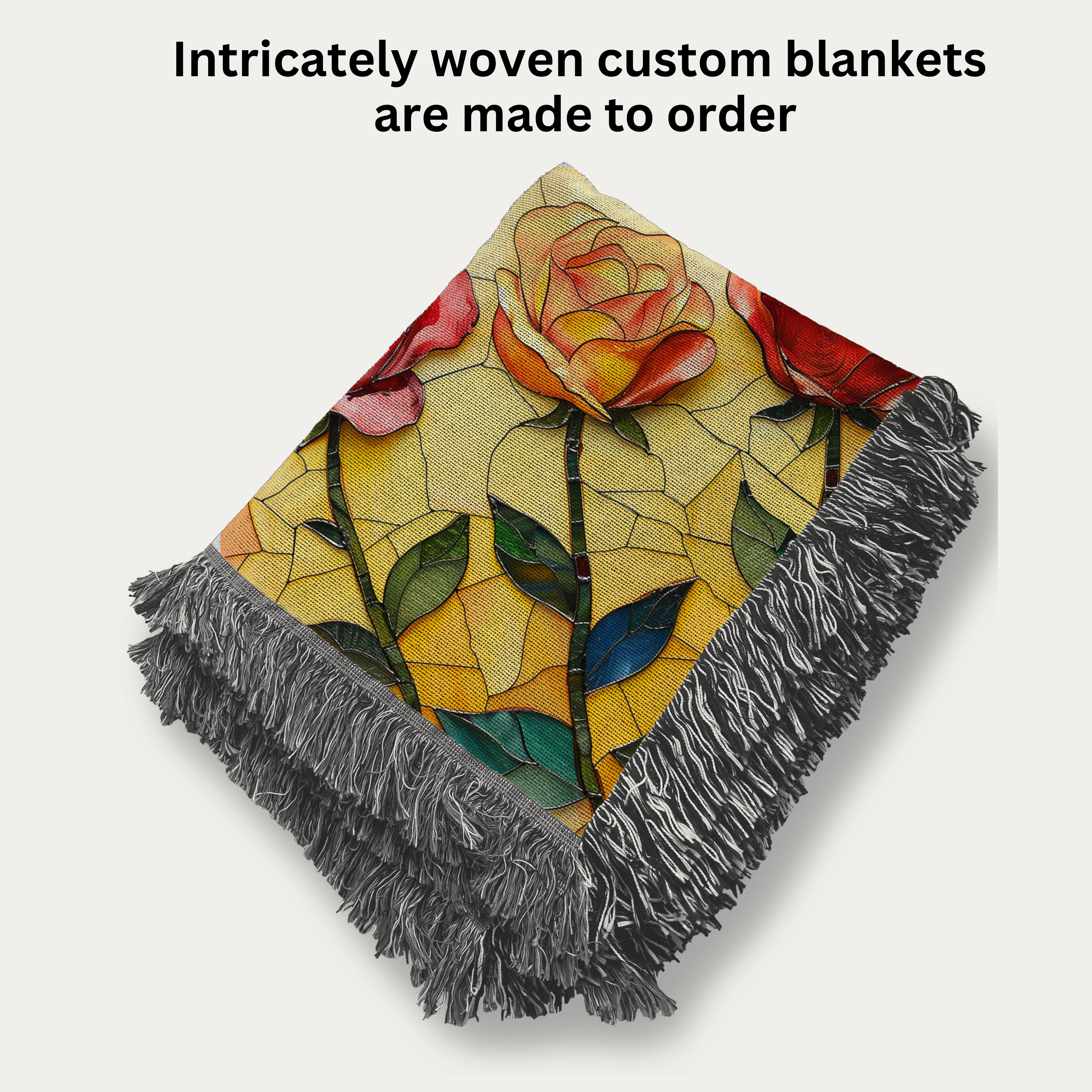 Stained Glass Rose Design Woven Throw Blanket Flower Lover Gift