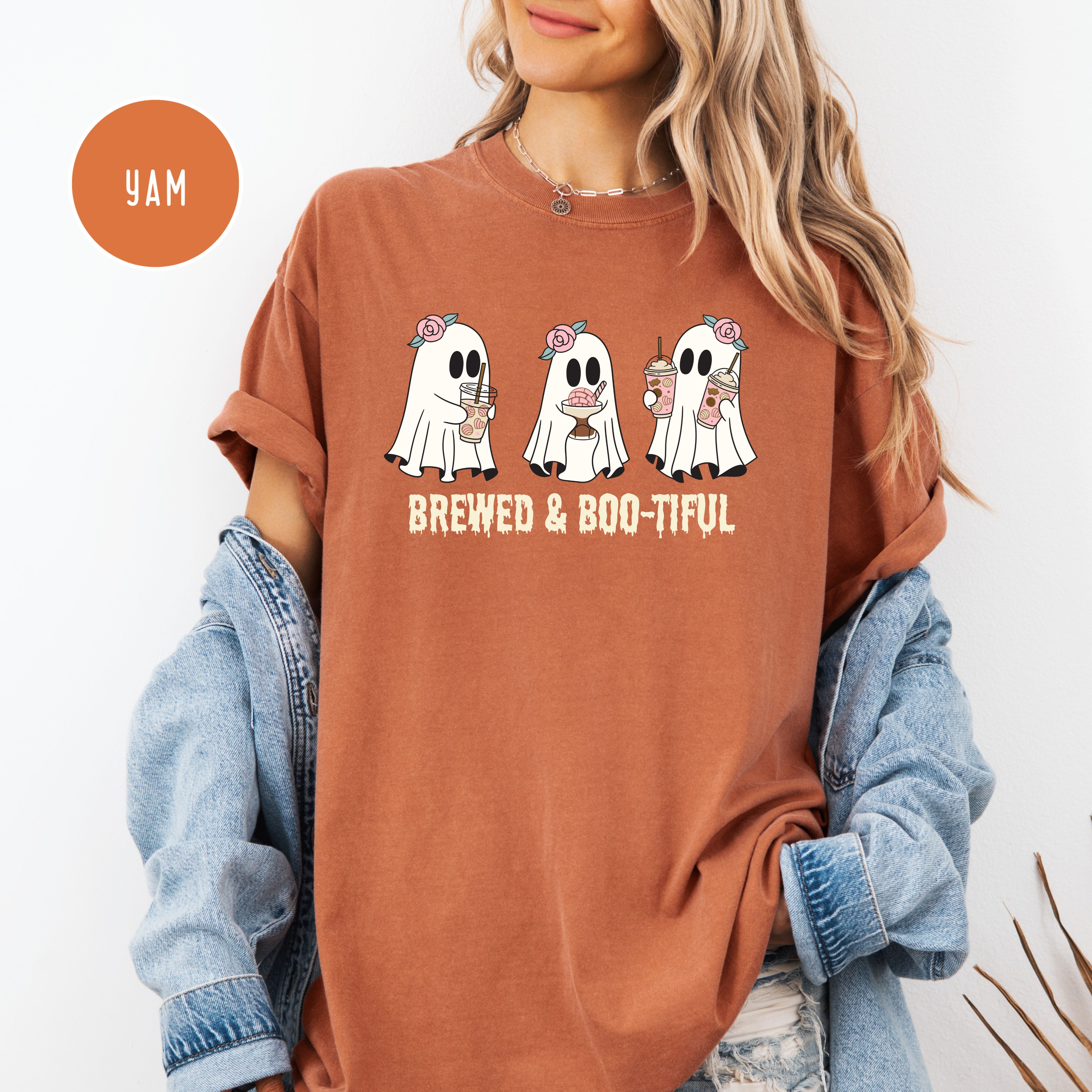Cute Ghost Halloween Comfort Colors Tee Shirt for Coffee Lover