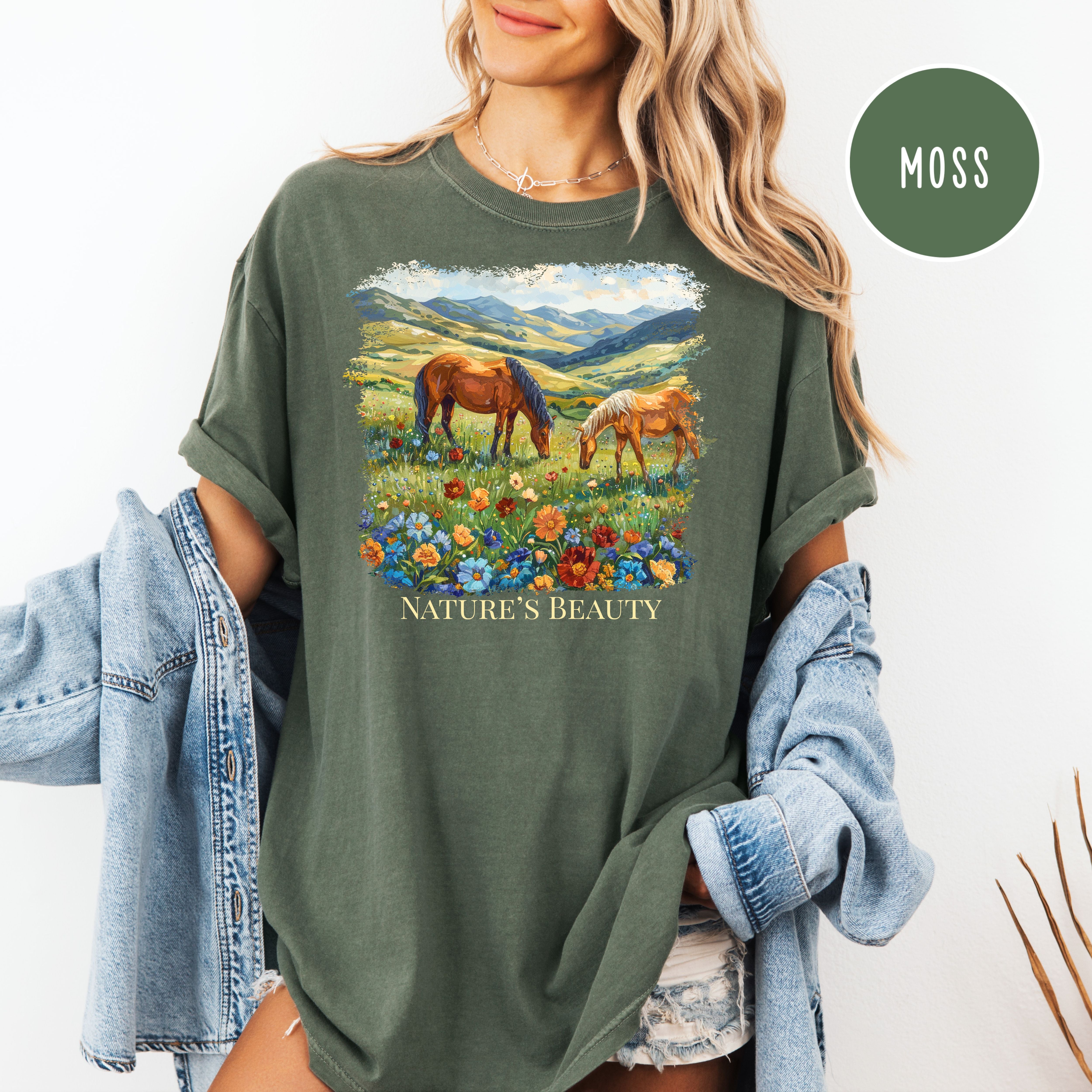 Beautiful Horses in a Field of Flowers Comfort Colors Tee