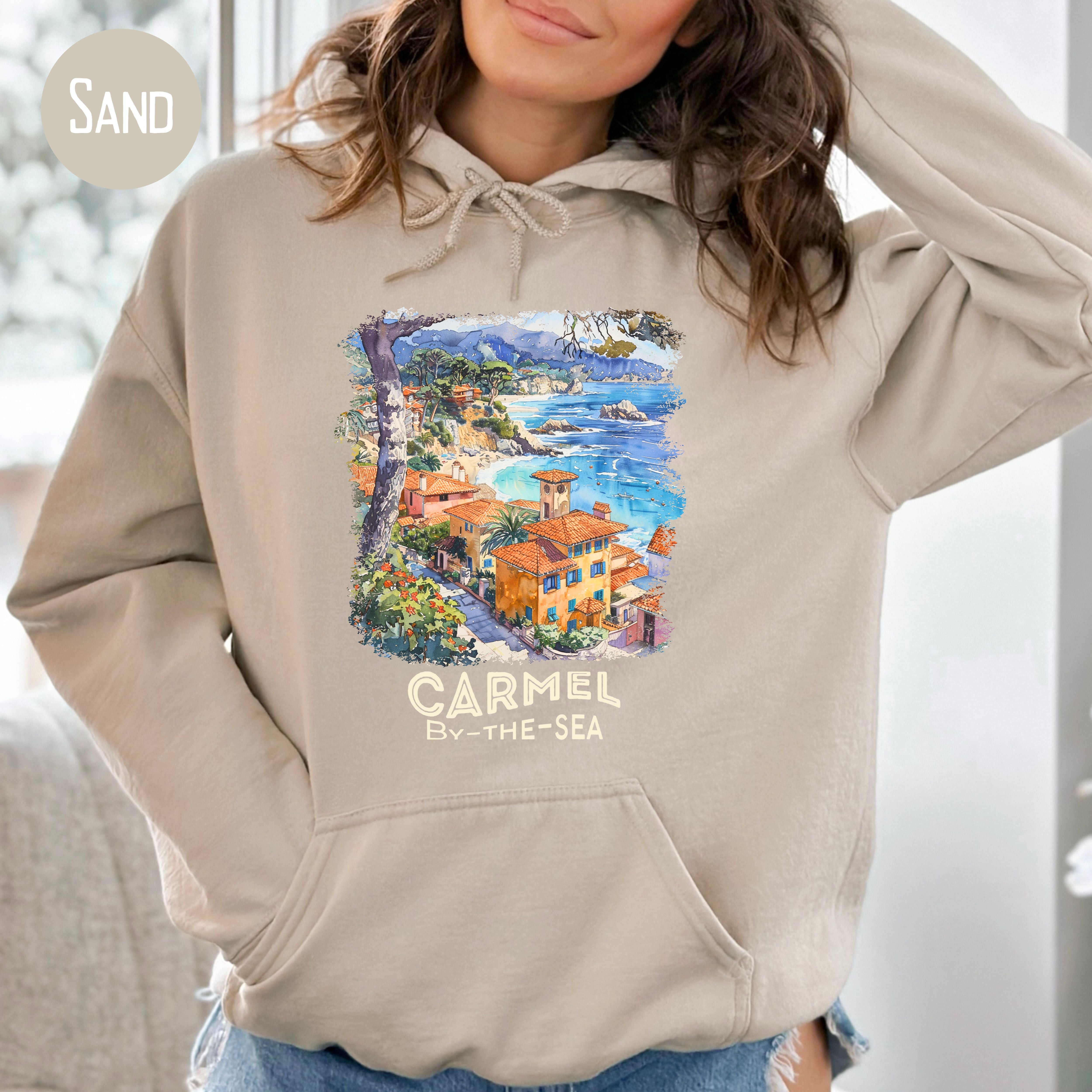 Carmel By The Sea Unisex Pullover Hoodie with Light Fleece Inside, Monterey Carmel Vacation Gift Shirt
