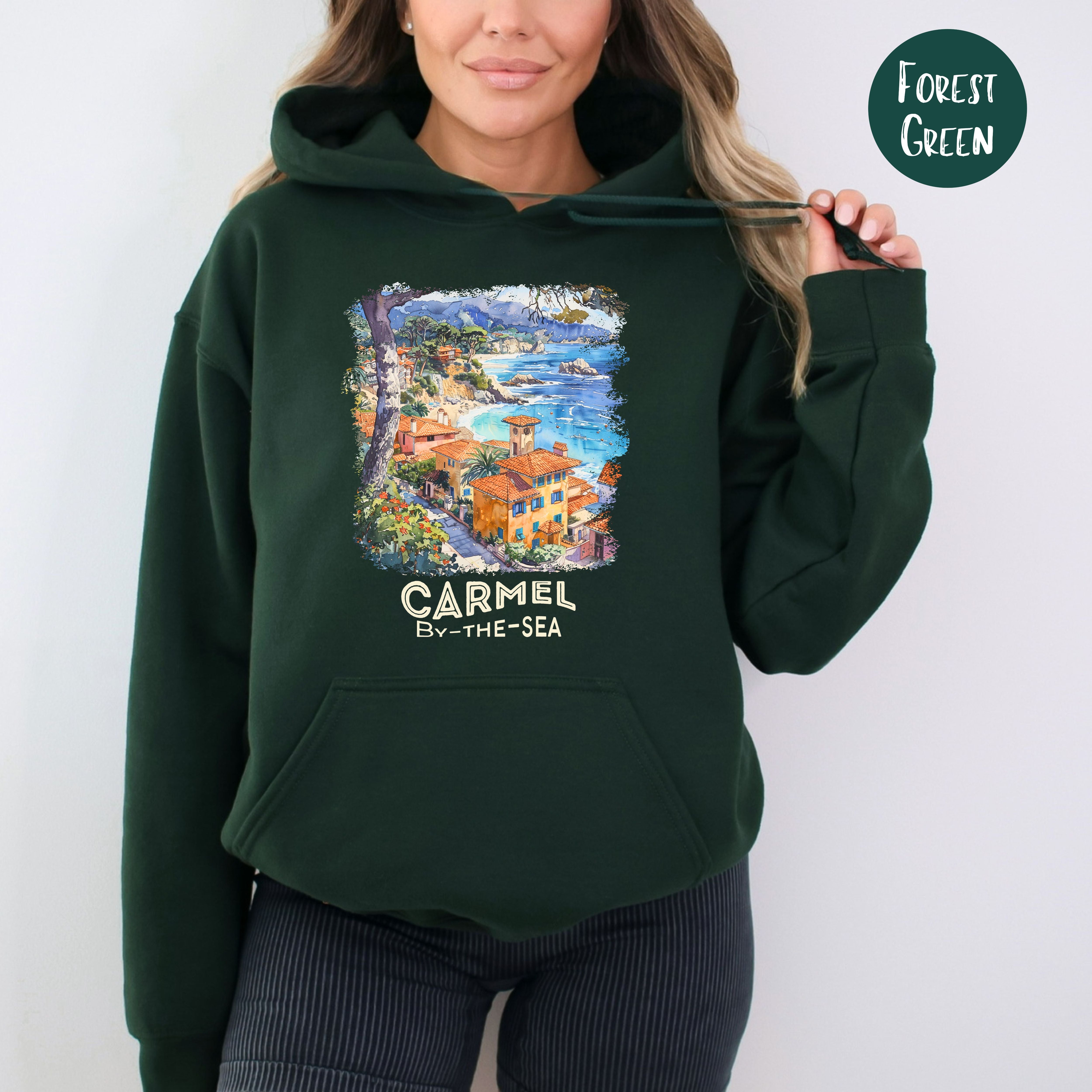 Carmel By The Sea Unisex Pullover Hoodie with Light Fleece Inside, Monterey Carmel Vacation Gift Shirt
