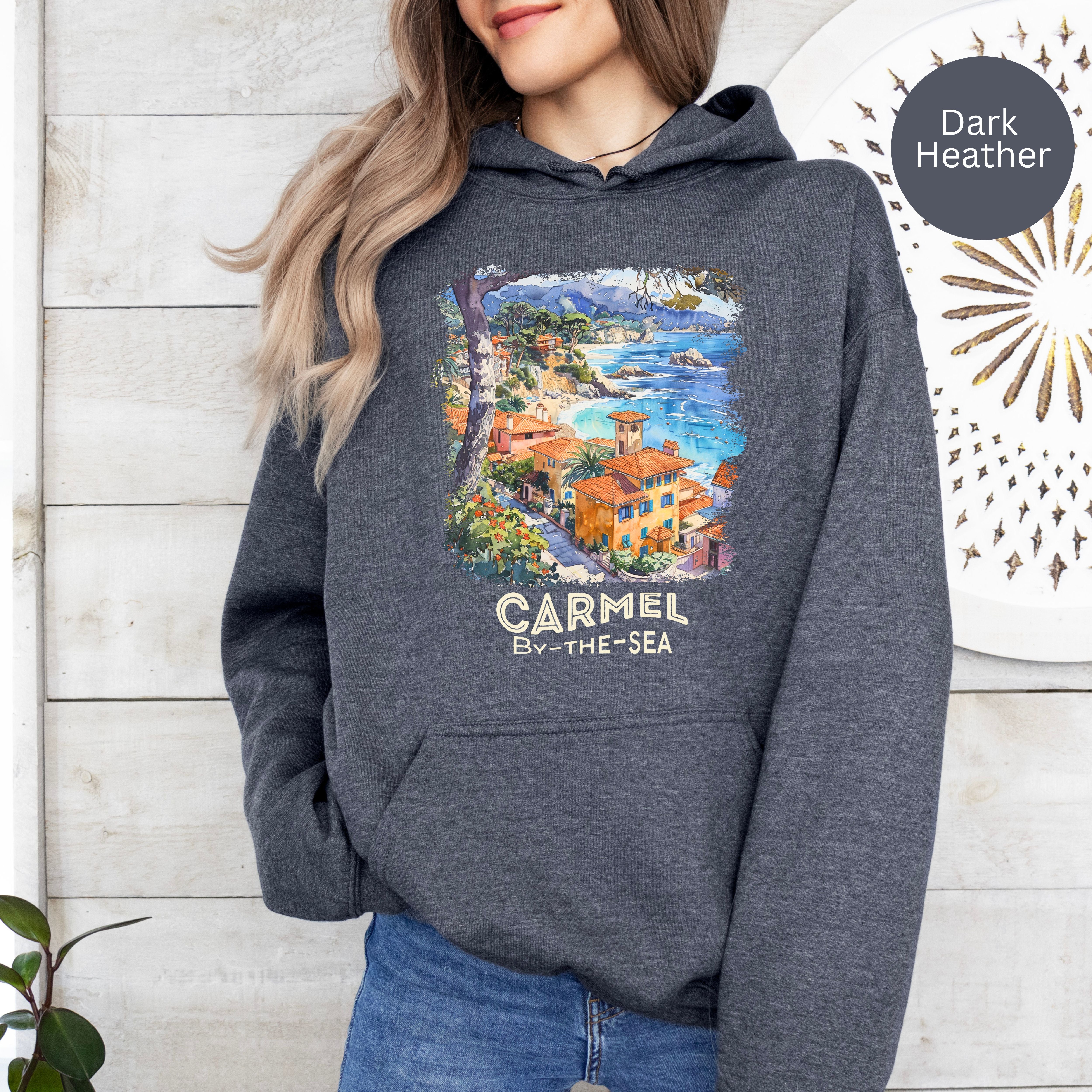 Carmel By The Sea Unisex Pullover Hoodie with Light Fleece Inside, Monterey Carmel Vacation Gift Shirt