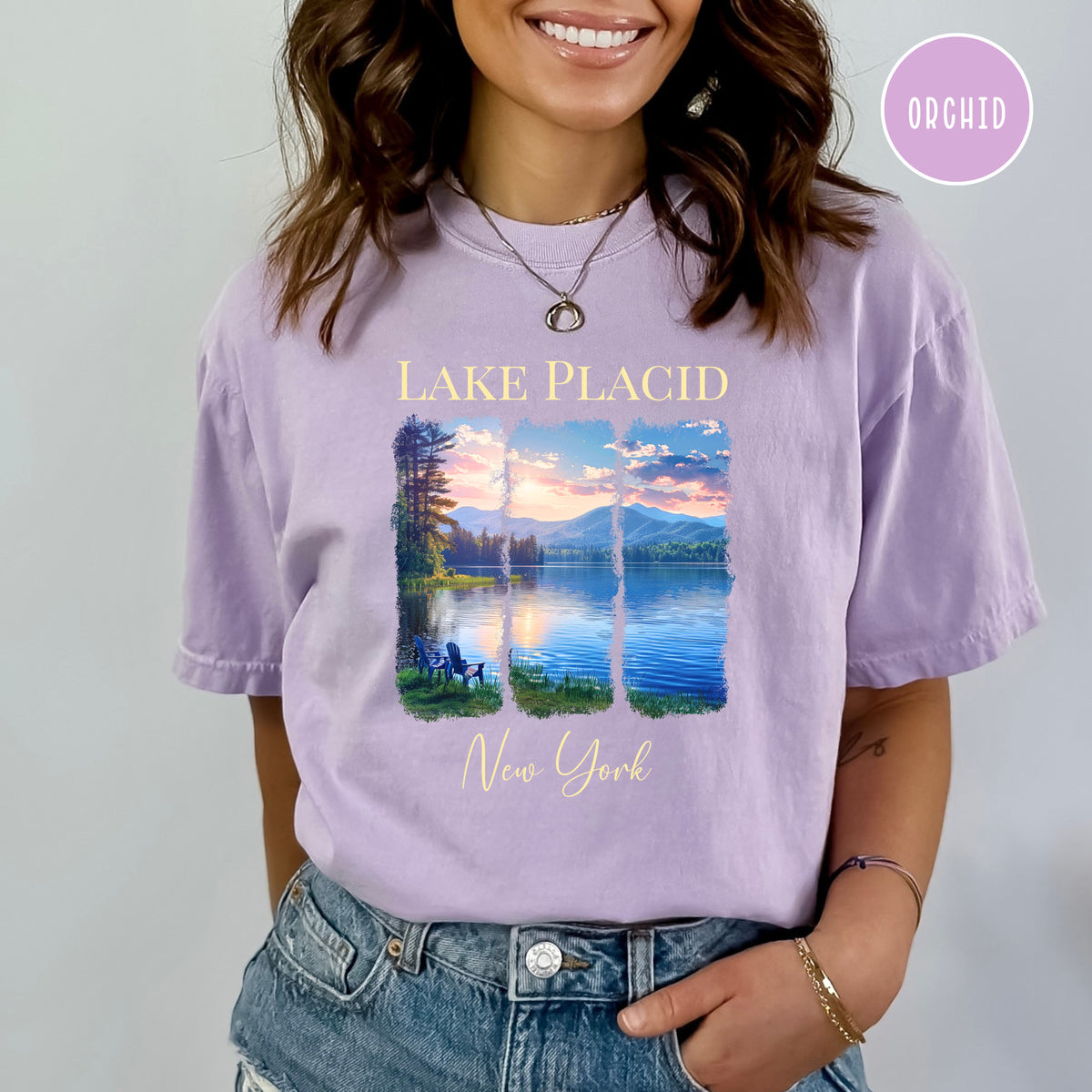 Lake Placid Sunset Over Mountains Comfort Colors Tee Shirt