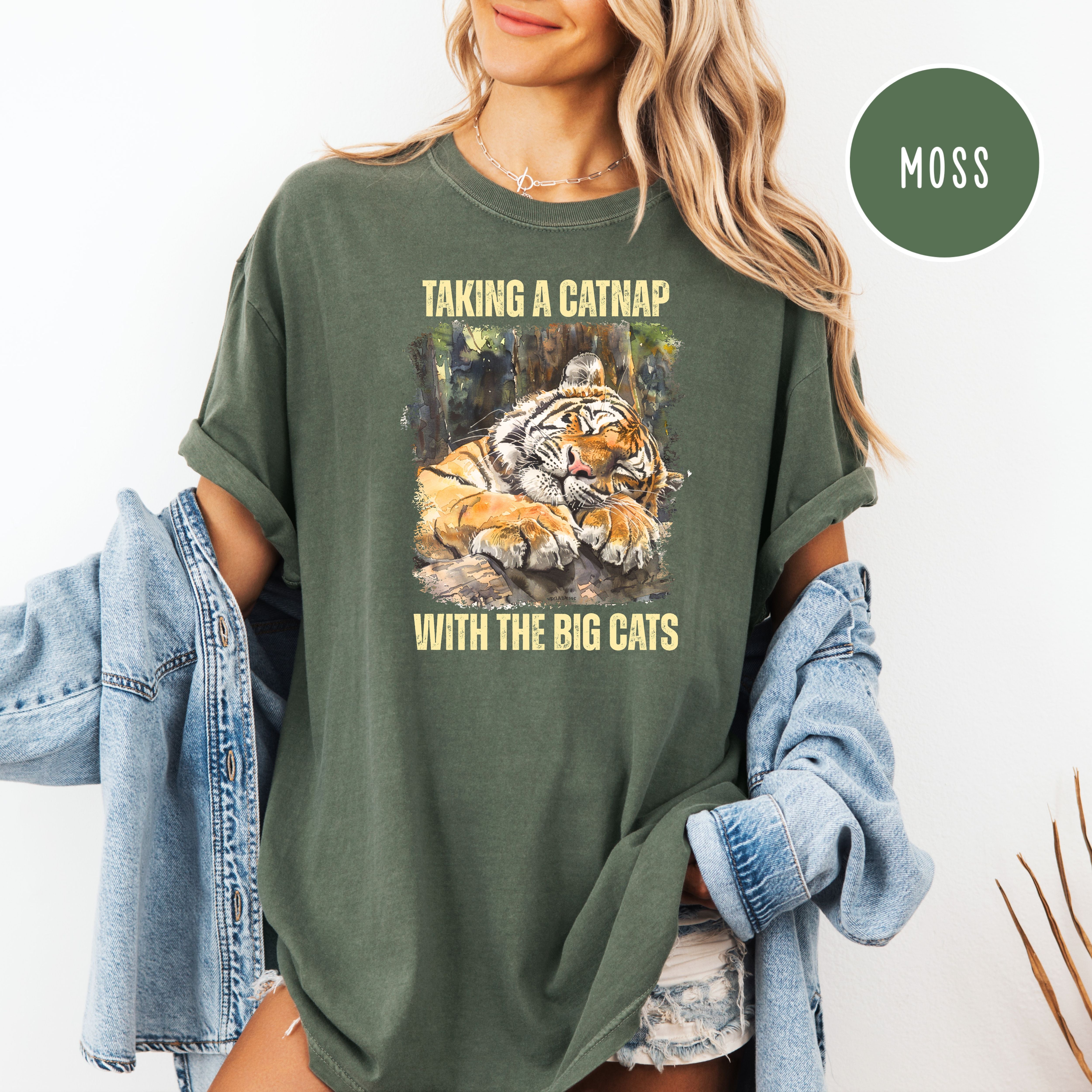 Tiger Lover Unisex Comfort Colors T-Shirt, Funny Tiger At The Zoo Shirt, Tiger Taking a Catnap With The Big Cats