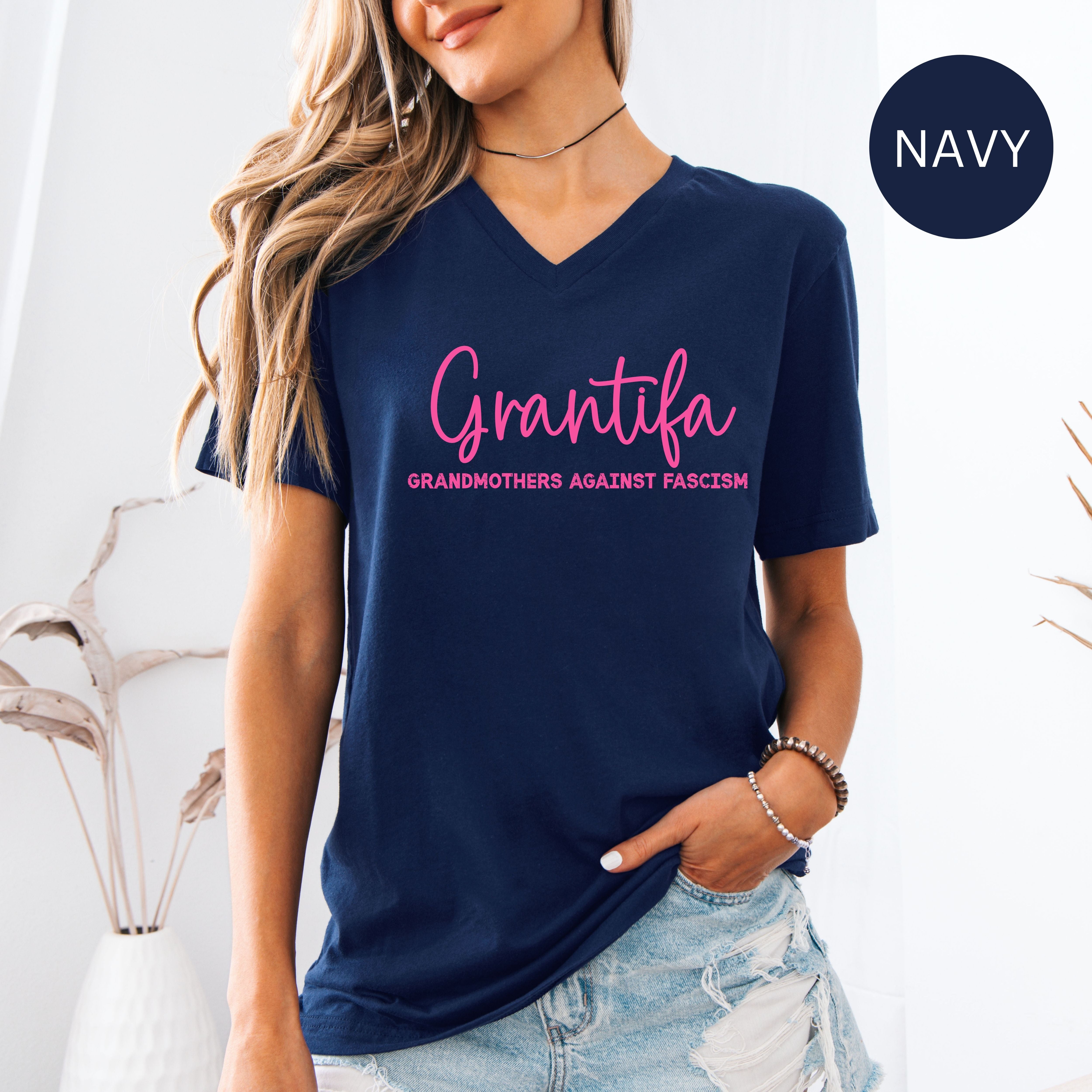 Grandtifa Grandmothers Against Fascism Bella Canvas V-Neck Tee, Protest Tee Shirt