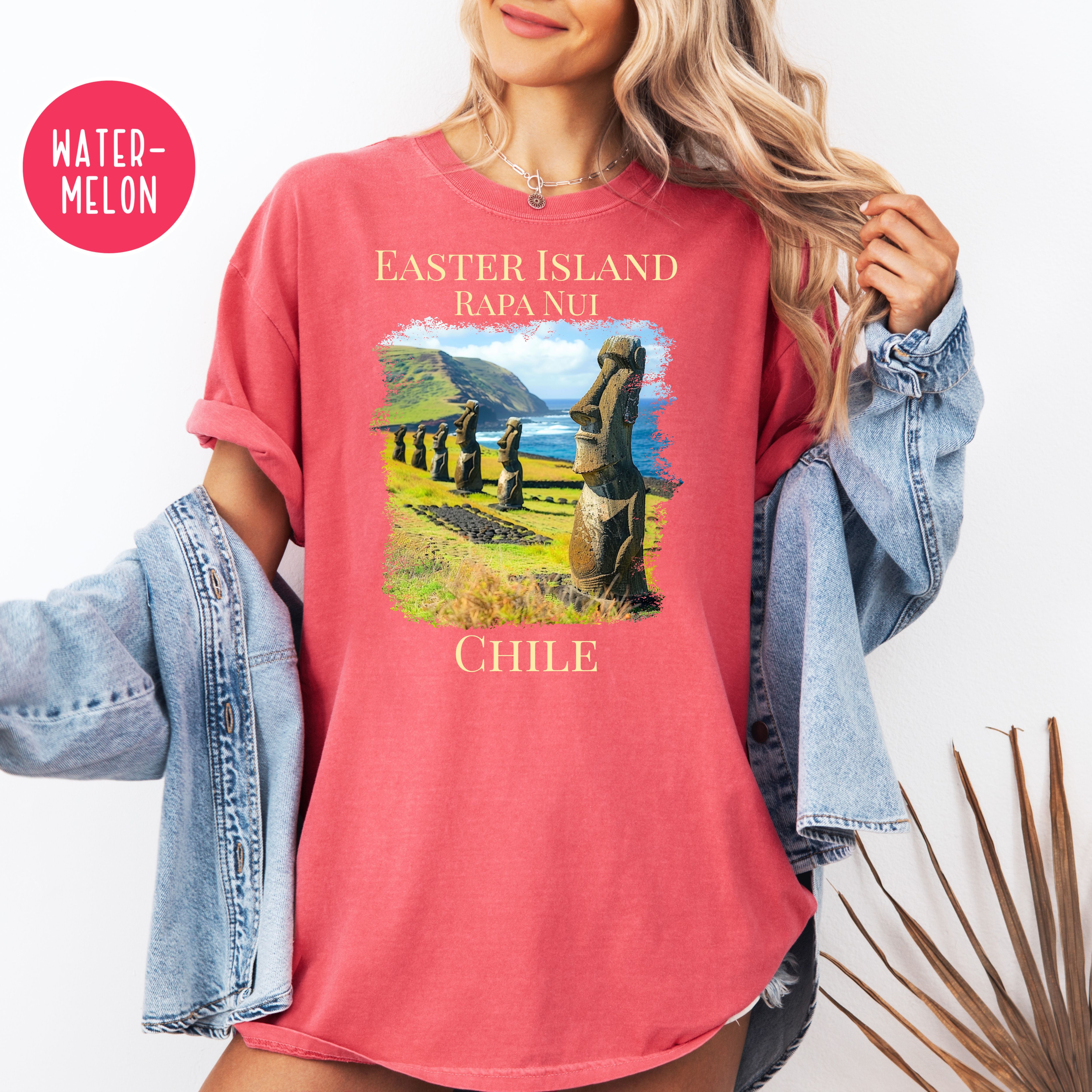 Easter Island Rapa Nui Chile Comfort Colors Tee, Moai Carved Figures