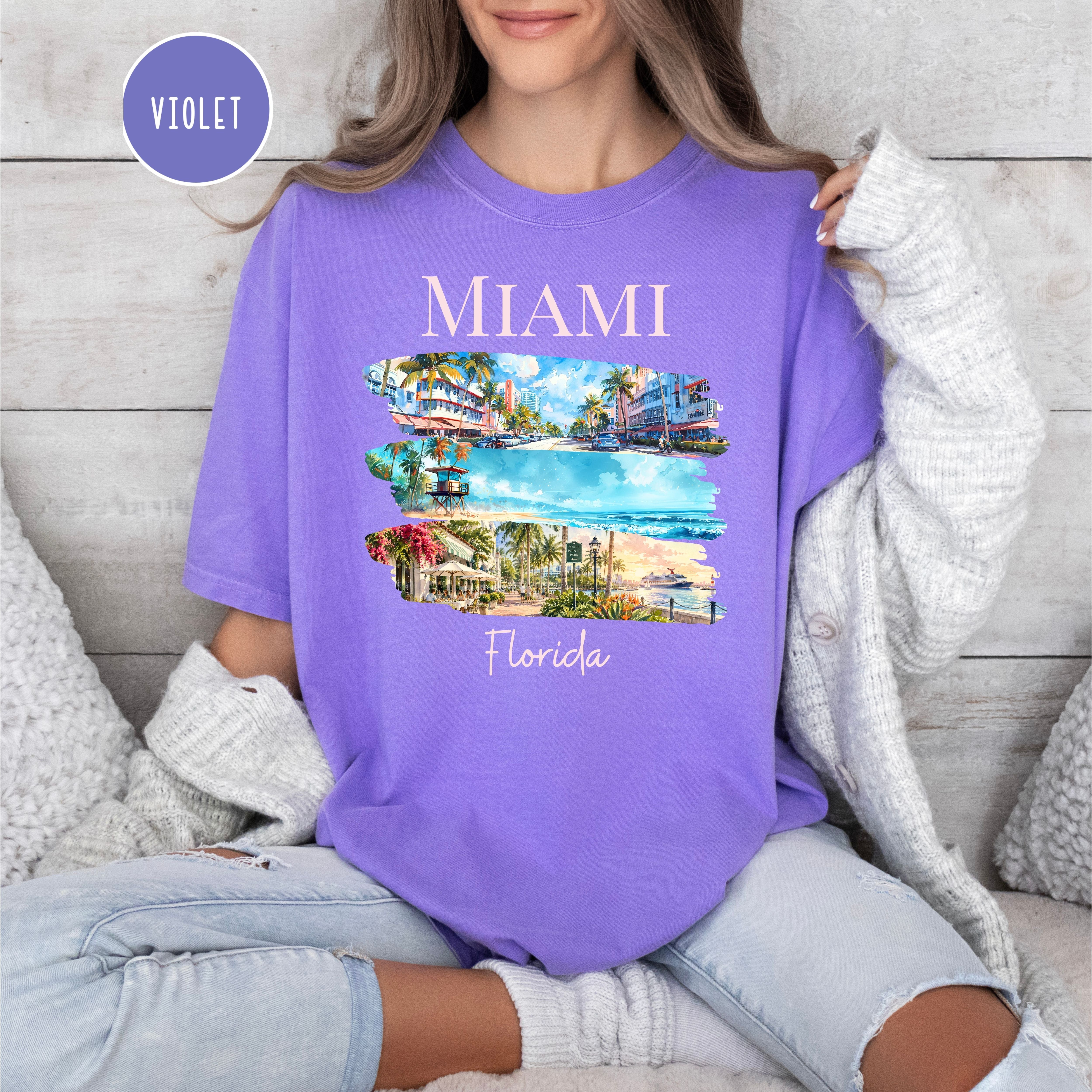 Miami Florida Comfort Colors Vacation T-Shirt, Miami Travel Gift, Miami Trip Shirt, Miami Watercolor Shirt, Miami Art Deco, SoFi Miami Shirt