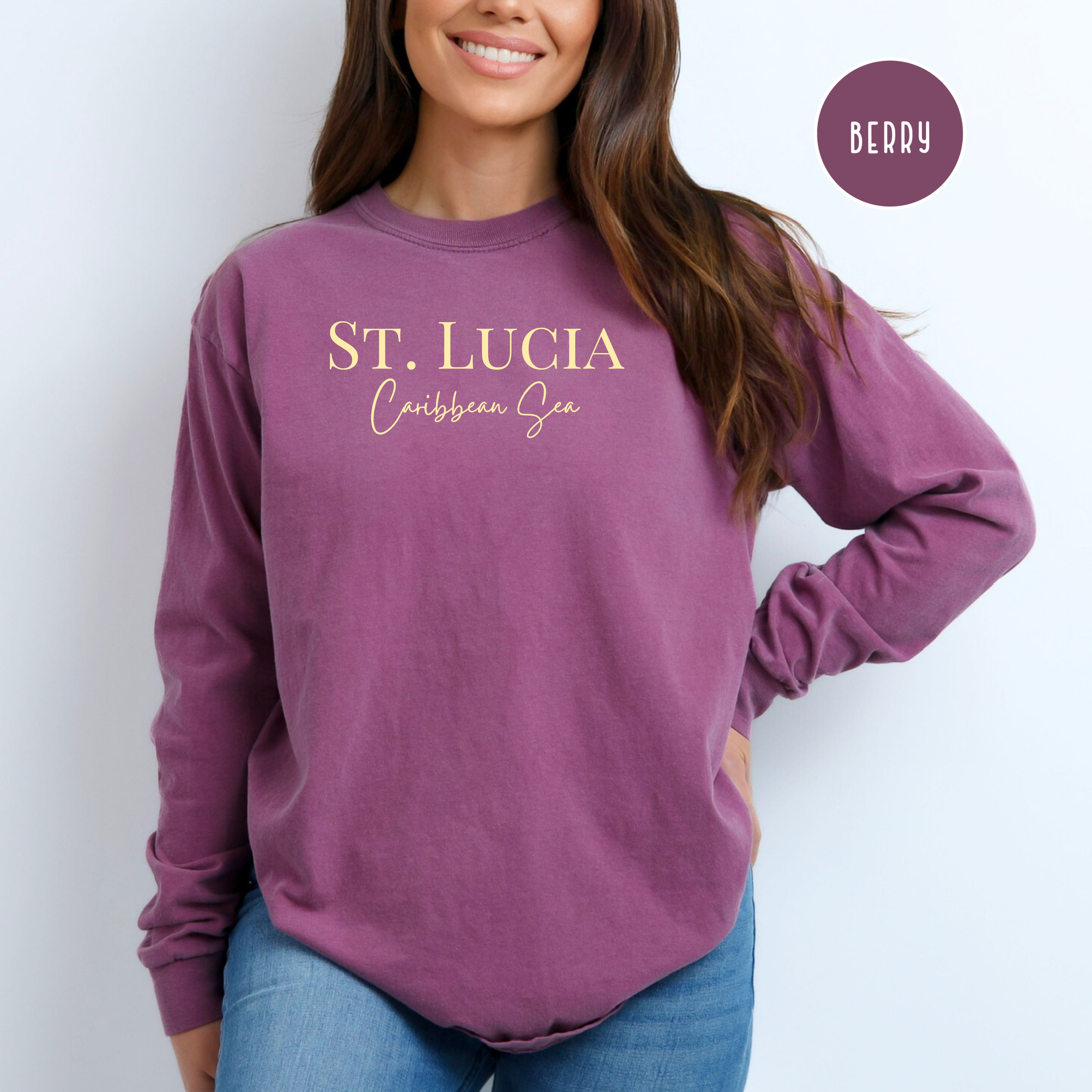 Saint Lucia Caribbean Sea Minimalist Style Comfort Colors® Long Sleeve Tee