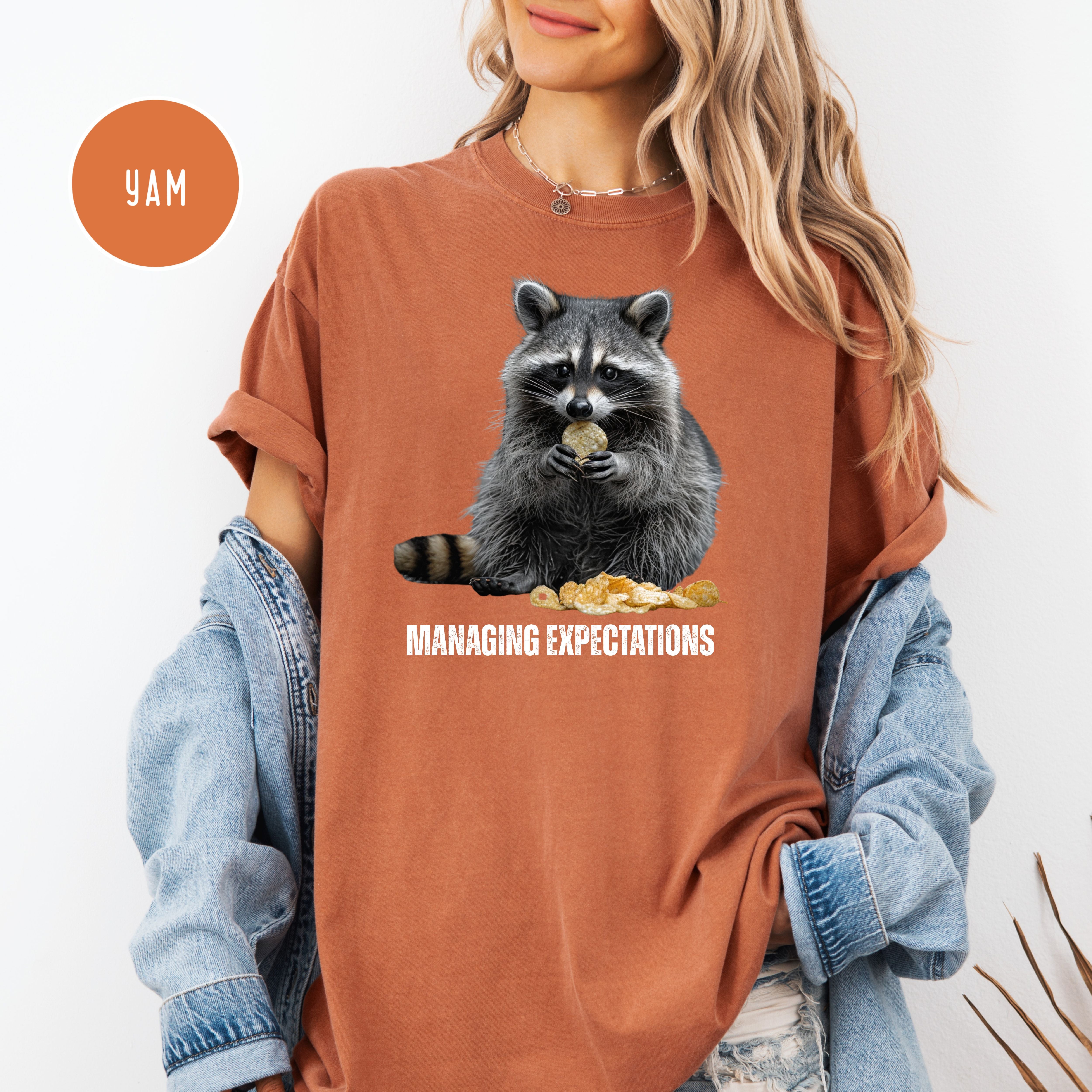 Funny Raccoon Munching Chips Comfort Colors T-Shirt, Animal Meme Shirt, Funny Gift Tee, Raccoon Lover Tee