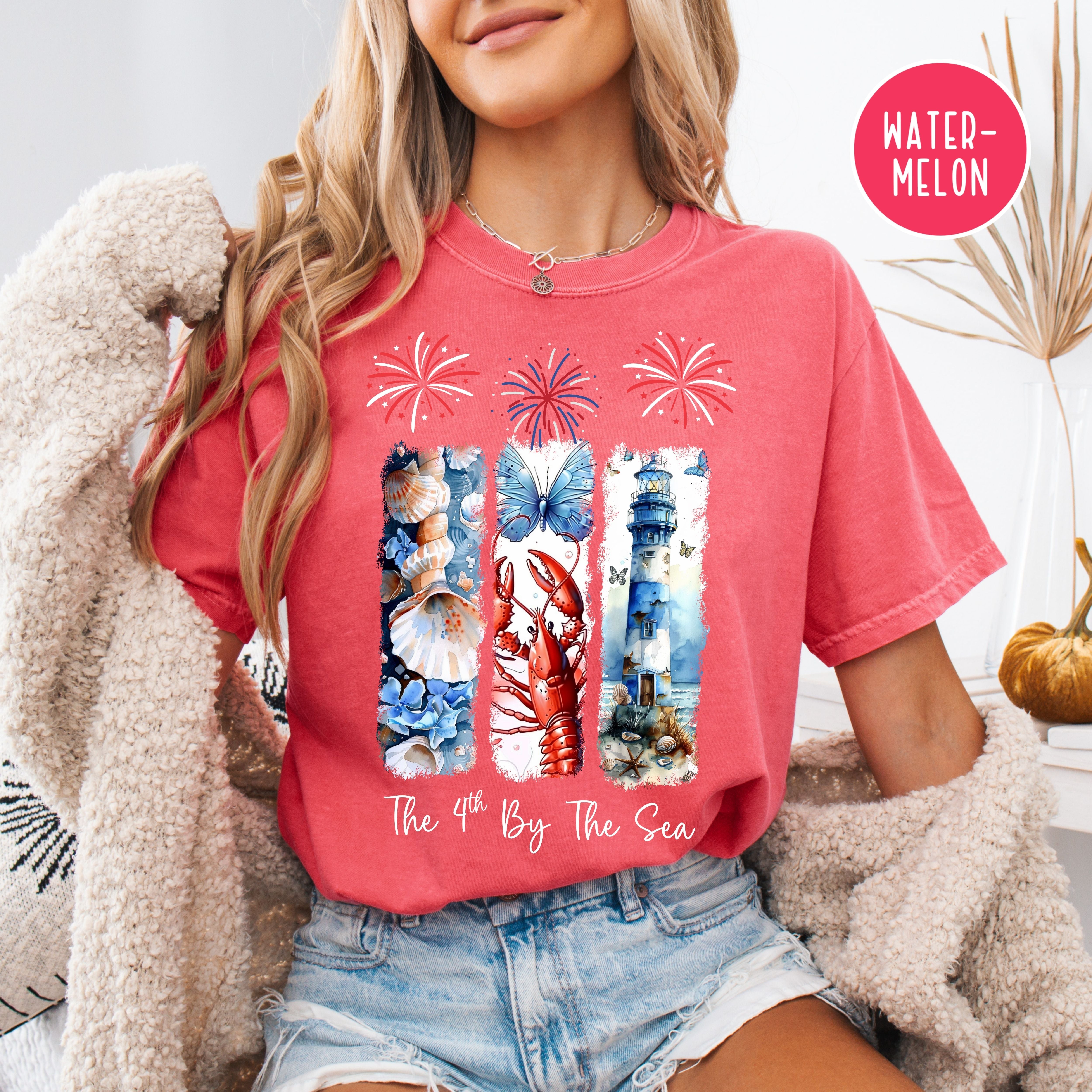 4th of July by The Sea Comfort Colors Independence Day Ocean Vacation Shirt