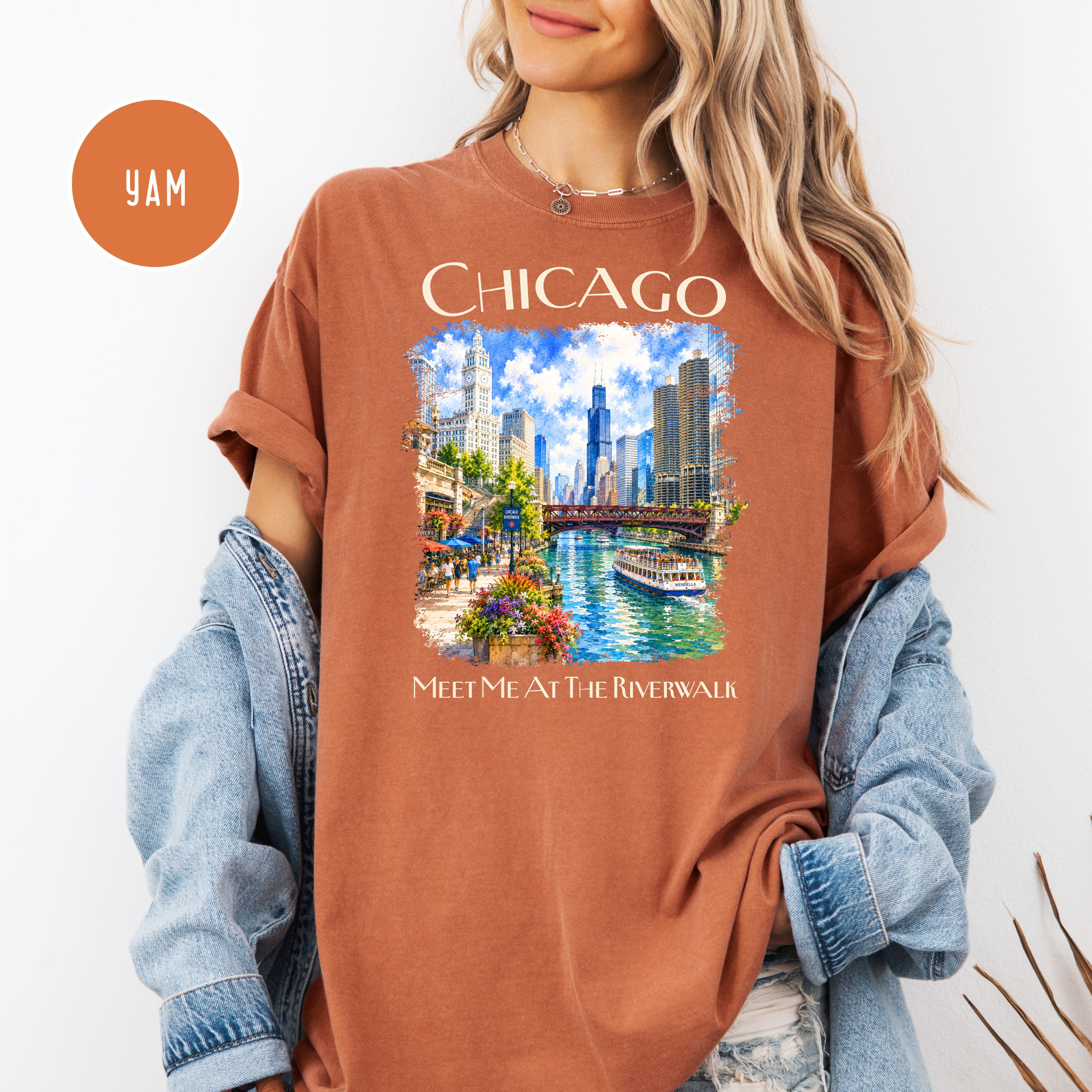 Chicago Riverwalk Unisex Comfort Colors Chicago Travel T-Shirt, Meet Me At The Riverwalk Chicago Shirt, Chicago Gift, Traveler Gift Shirt