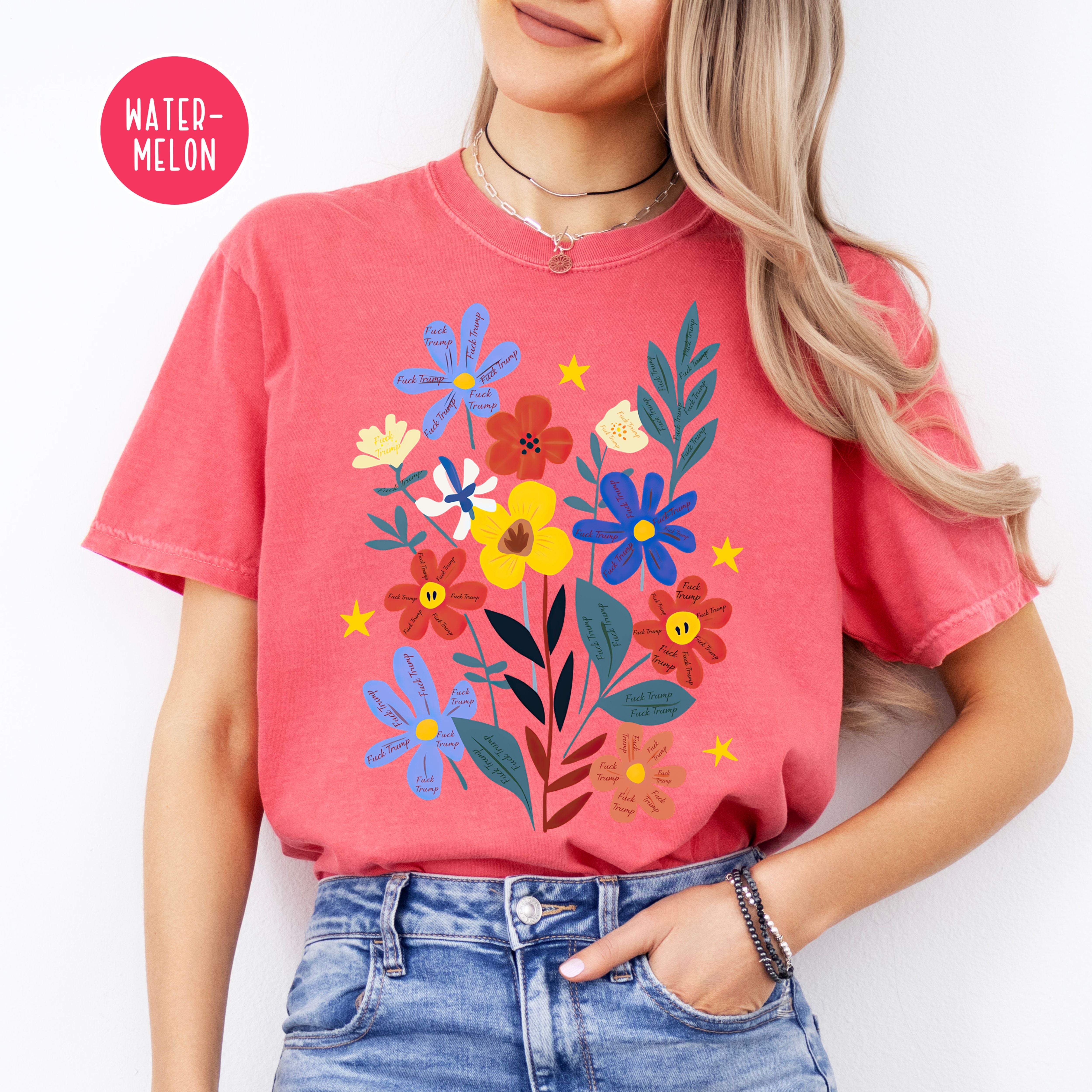 Subtle Fuck Trump Hand Painted Flowers Comfort Colors® Tee