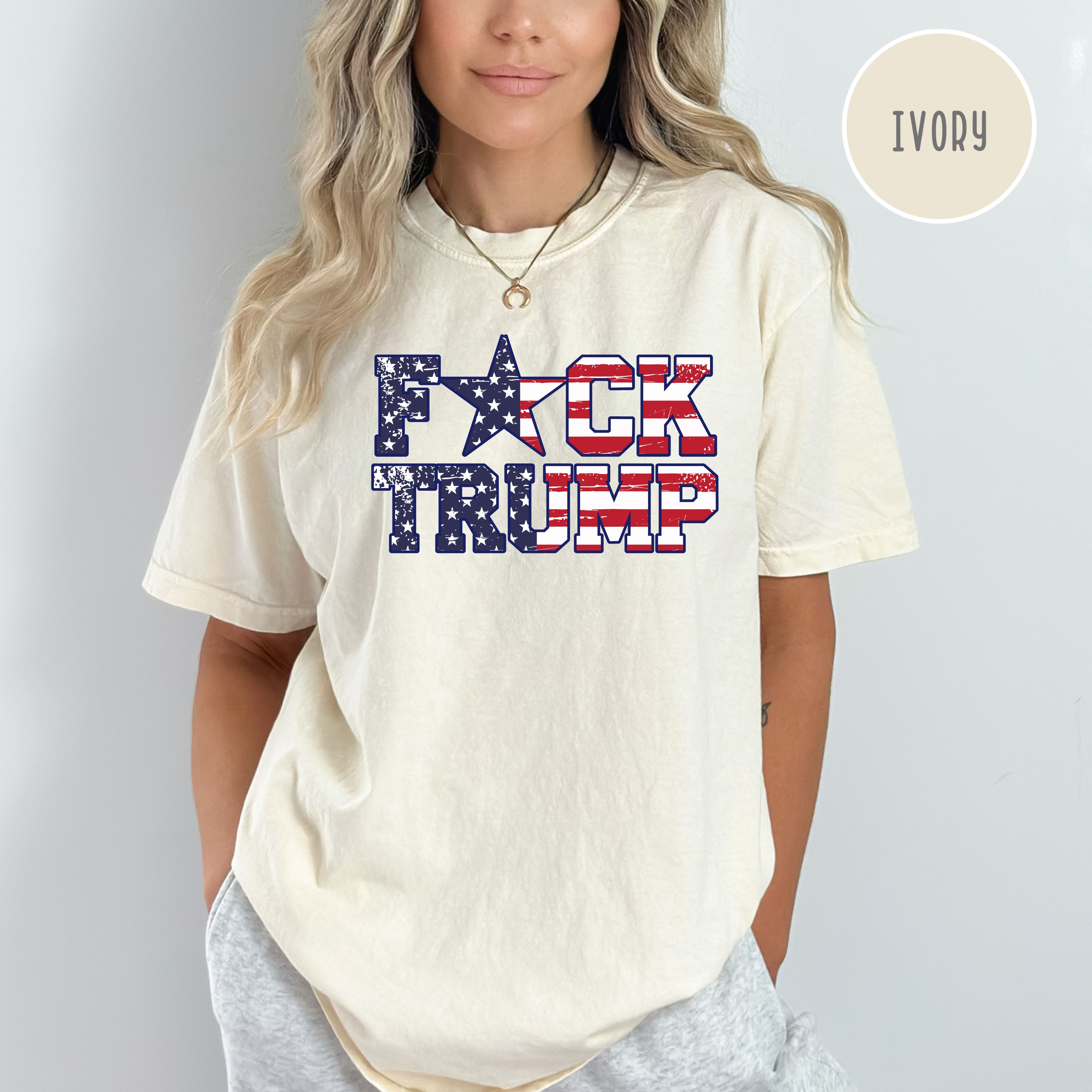 Fuck Trump USA Flag Comfort Colors T-Shirt, Anti Trump Protest Tee Shirt