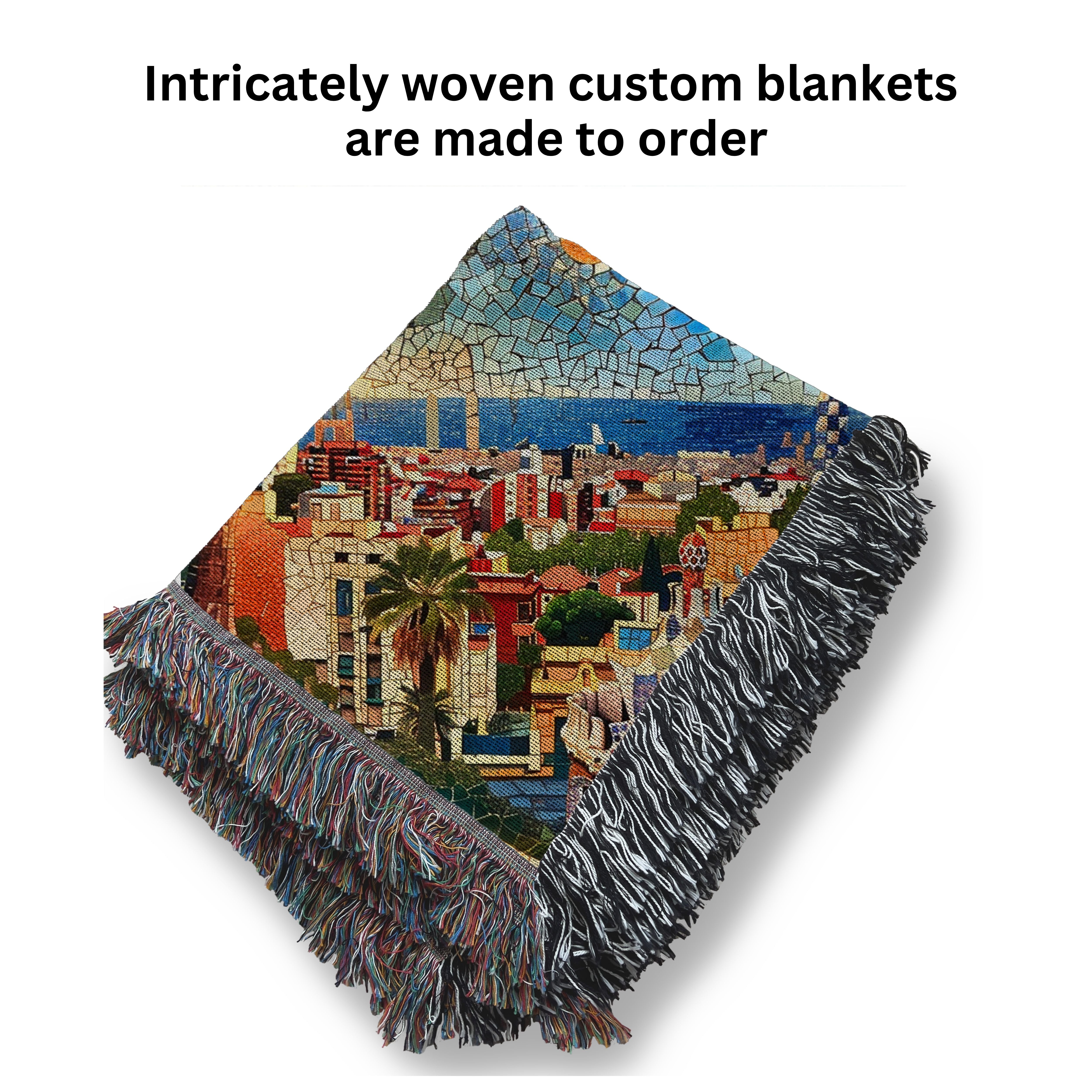 Barcelona Spain Mosaic Park Guell Woven Blanket