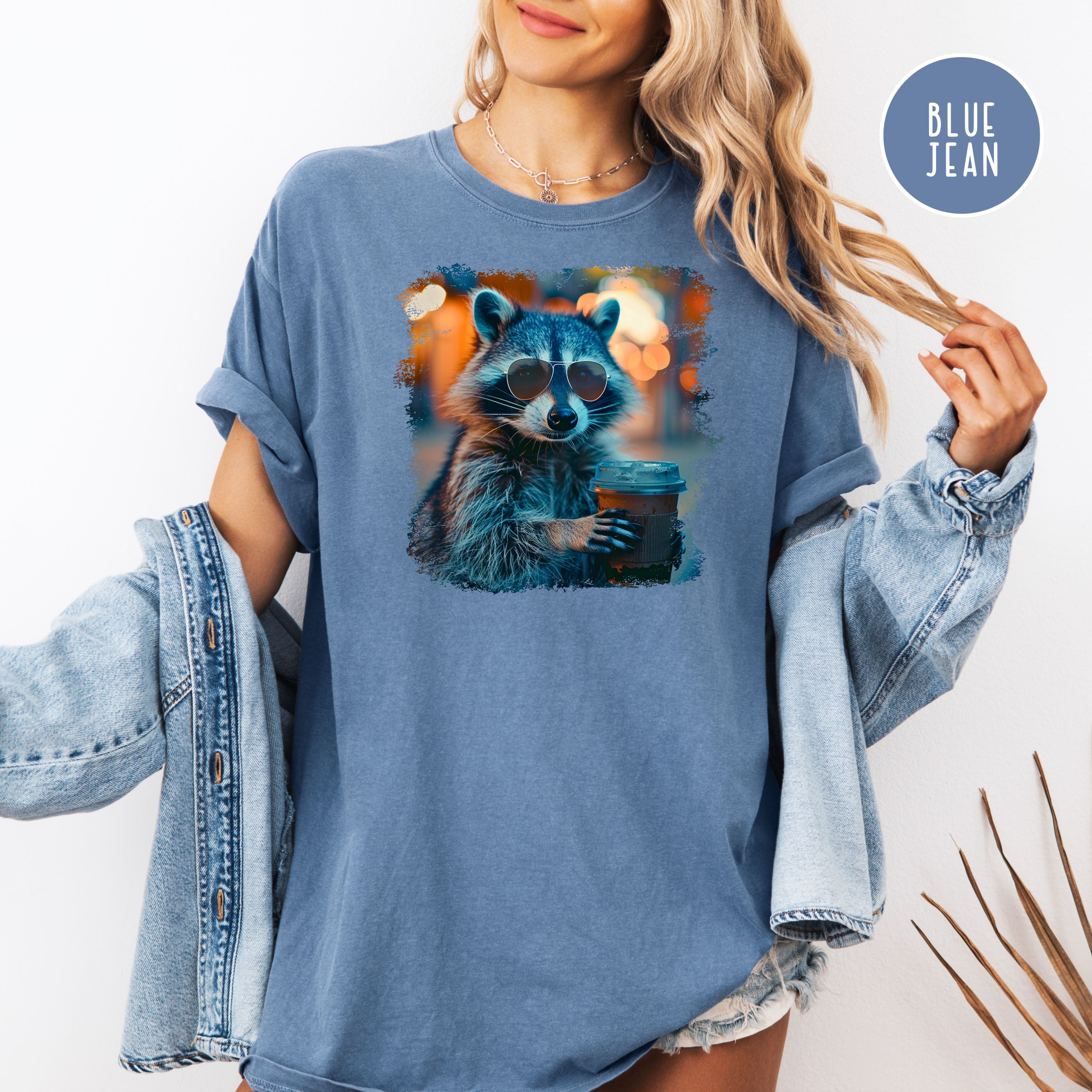Raccoon Sun Glasses Drinking Iced Tea Comfort Colors Raccoon Lover T-Shirt, Animal Meme Shirt, Cute Raccoon Shirt, Funny Raccoon Lover Tee
