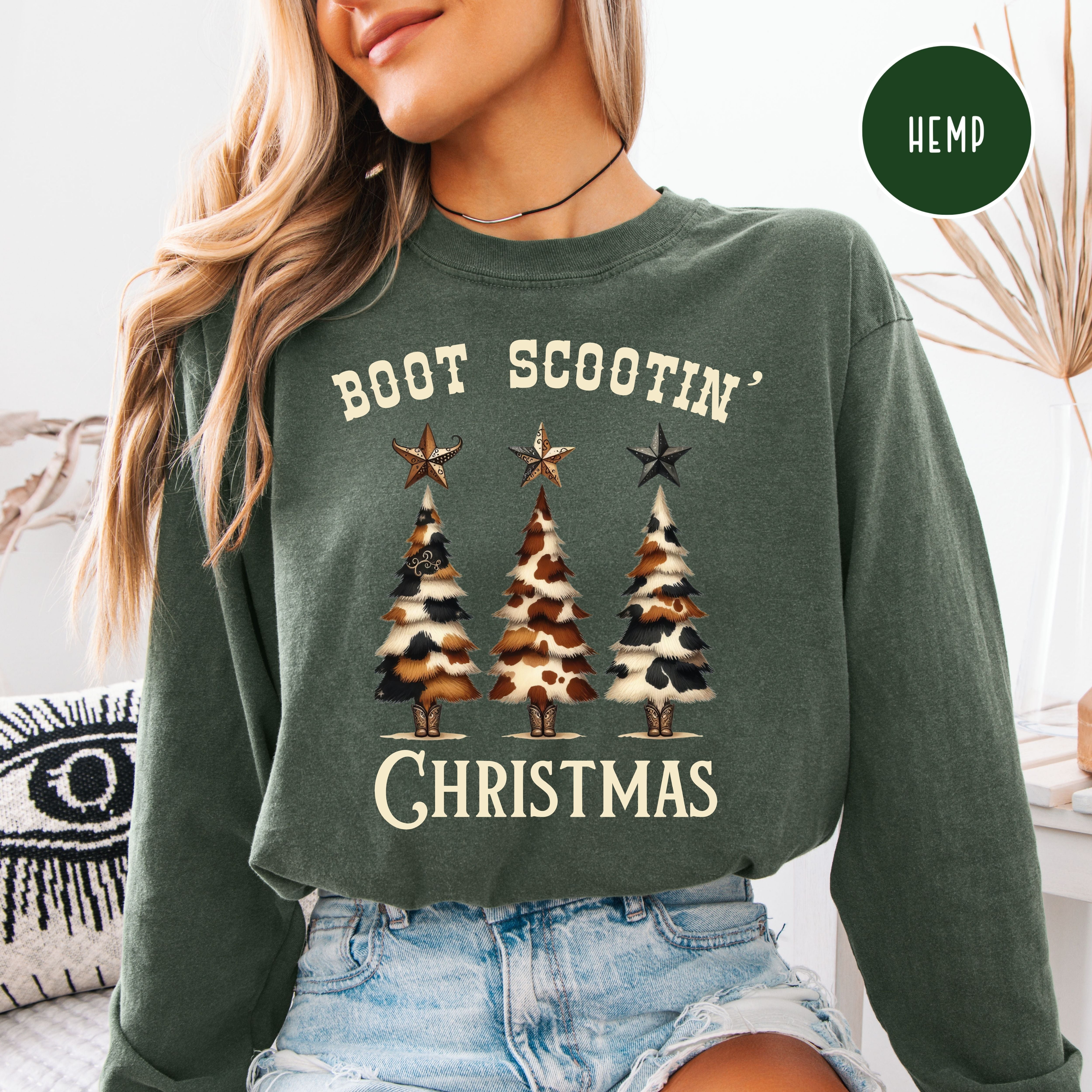 Boot Scootin' Christmas Cowboy Themed Comfort Colors® Long Sleeve Adult Unisex Tee